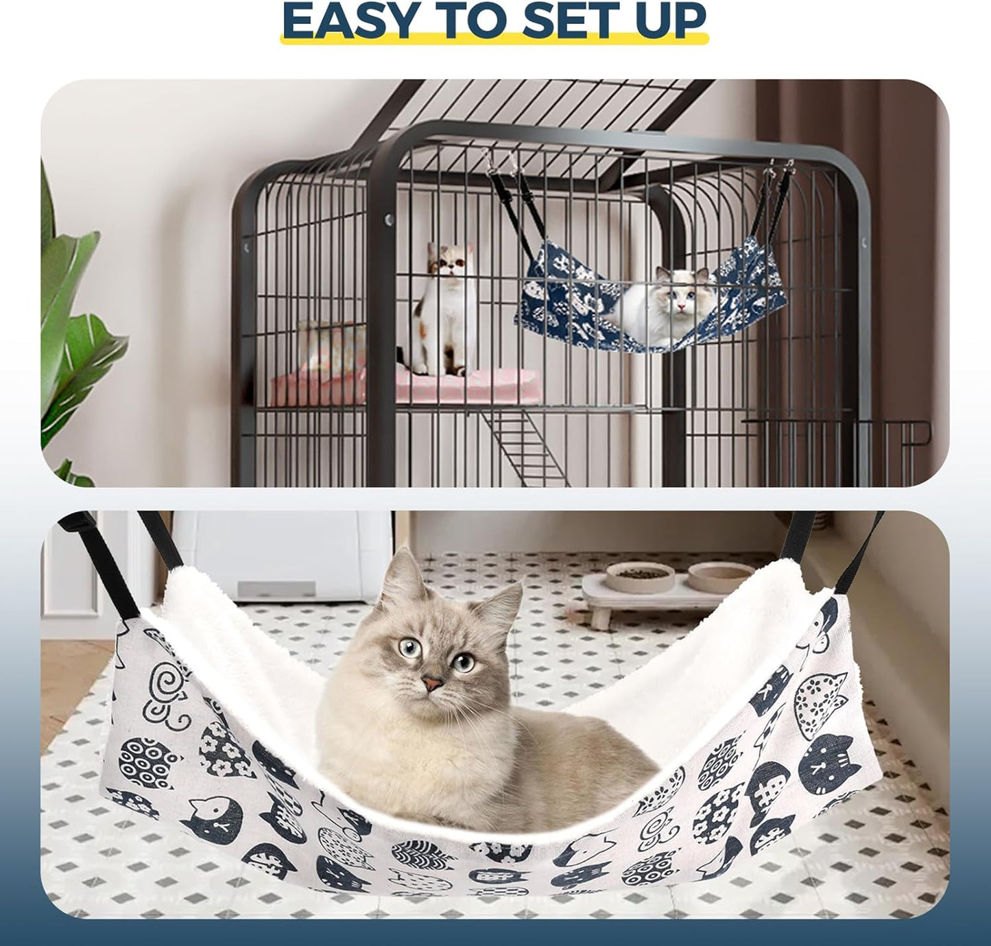 Cat Hammock for Cage Hanging Reversible 2Pack,Pet Hammock Bed Adjustable,Soft Sleeping Hammock for Cats,Ferret,Puppy,Rabbits,Small Animals (M, CAT)