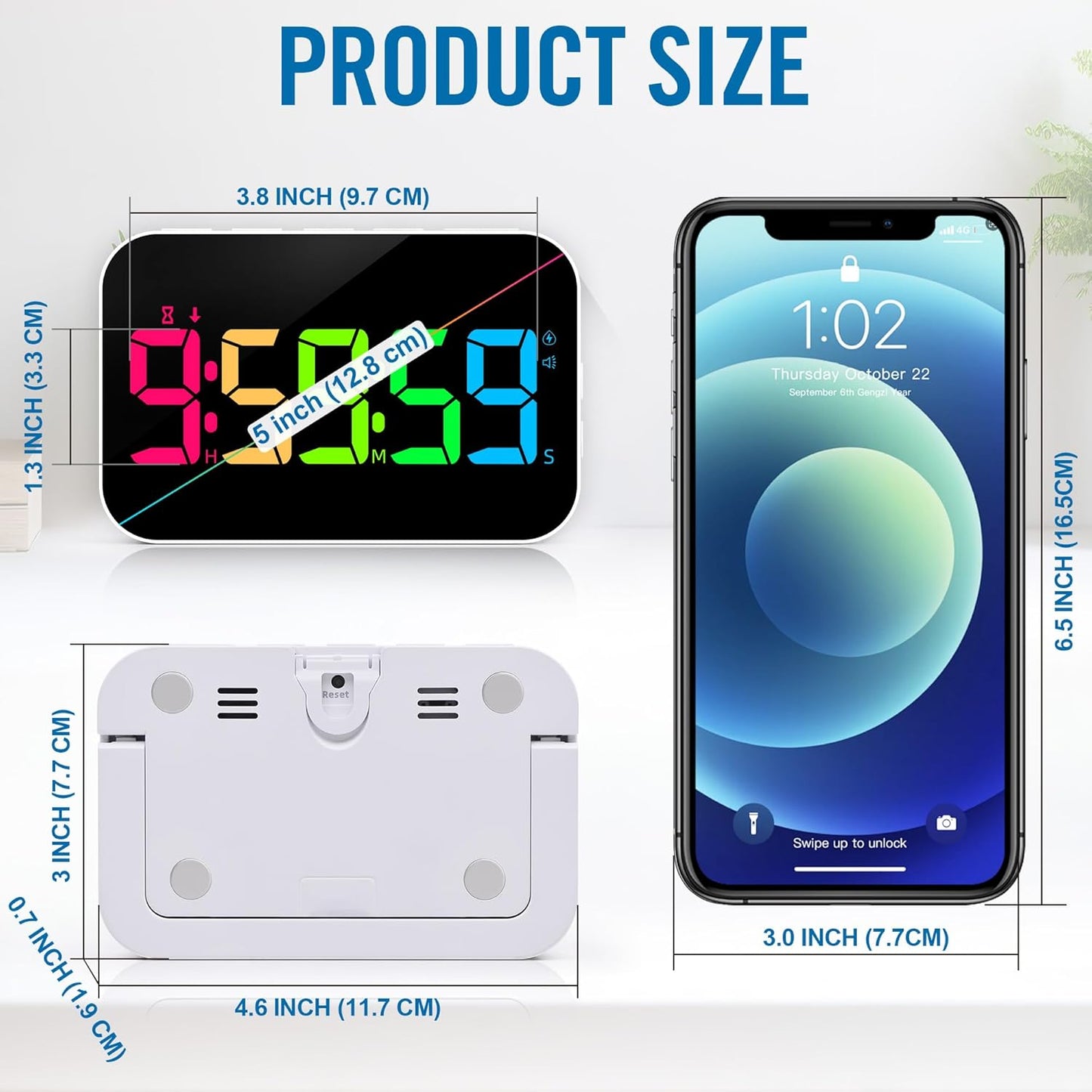 Kitchen Digital RGB Timer, Count Down Up, Rechargeable, Vibration Mode Adjustable Volume and Brightness LED Display, Time Management Cook, Desk, Kids Adults Study Teaching, Kitchen Gadgets