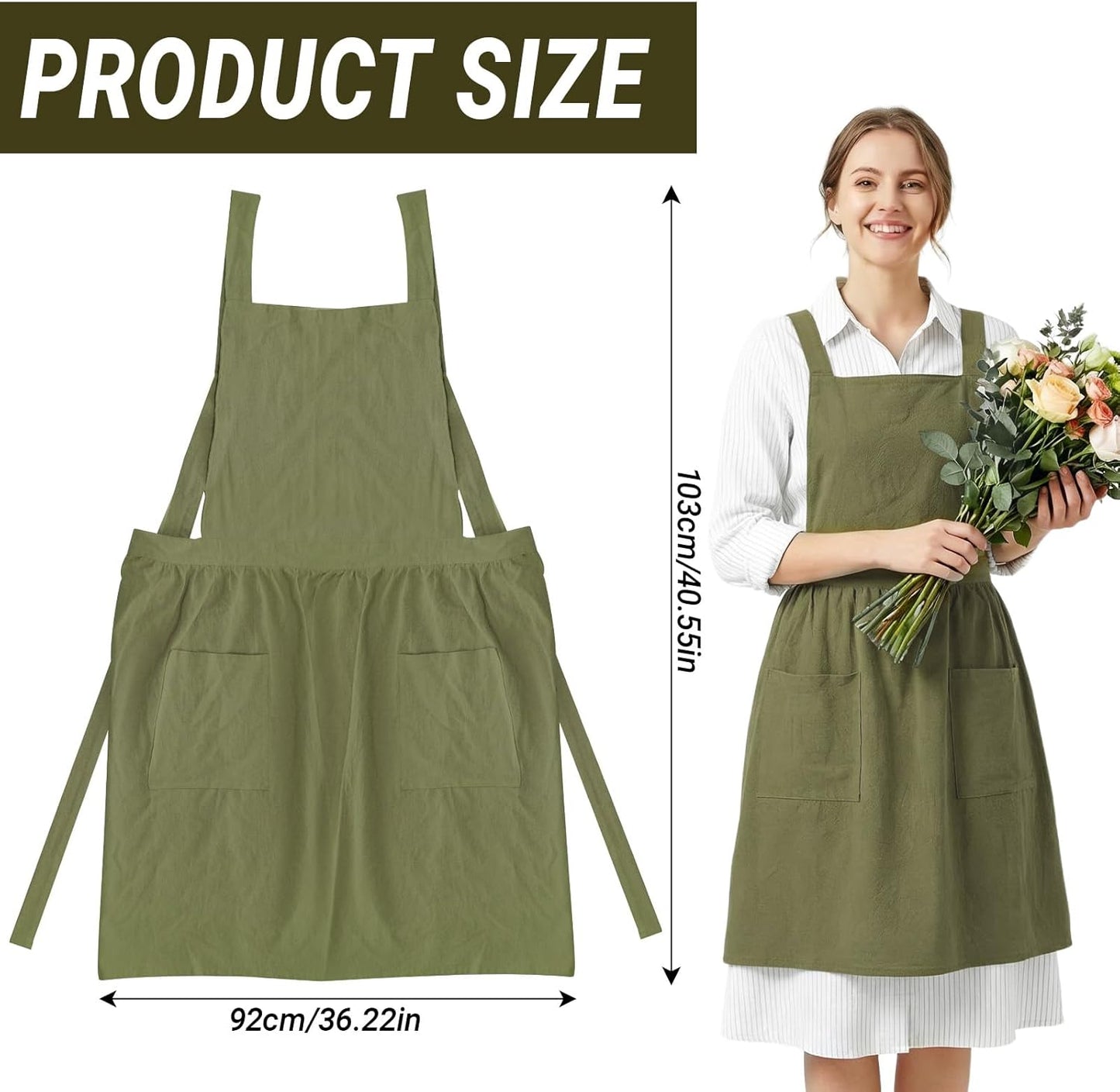 Yolyoo Cotton Linen Pinafore Apron for Women with Pockets Pinafore Dress for Chef Gardening