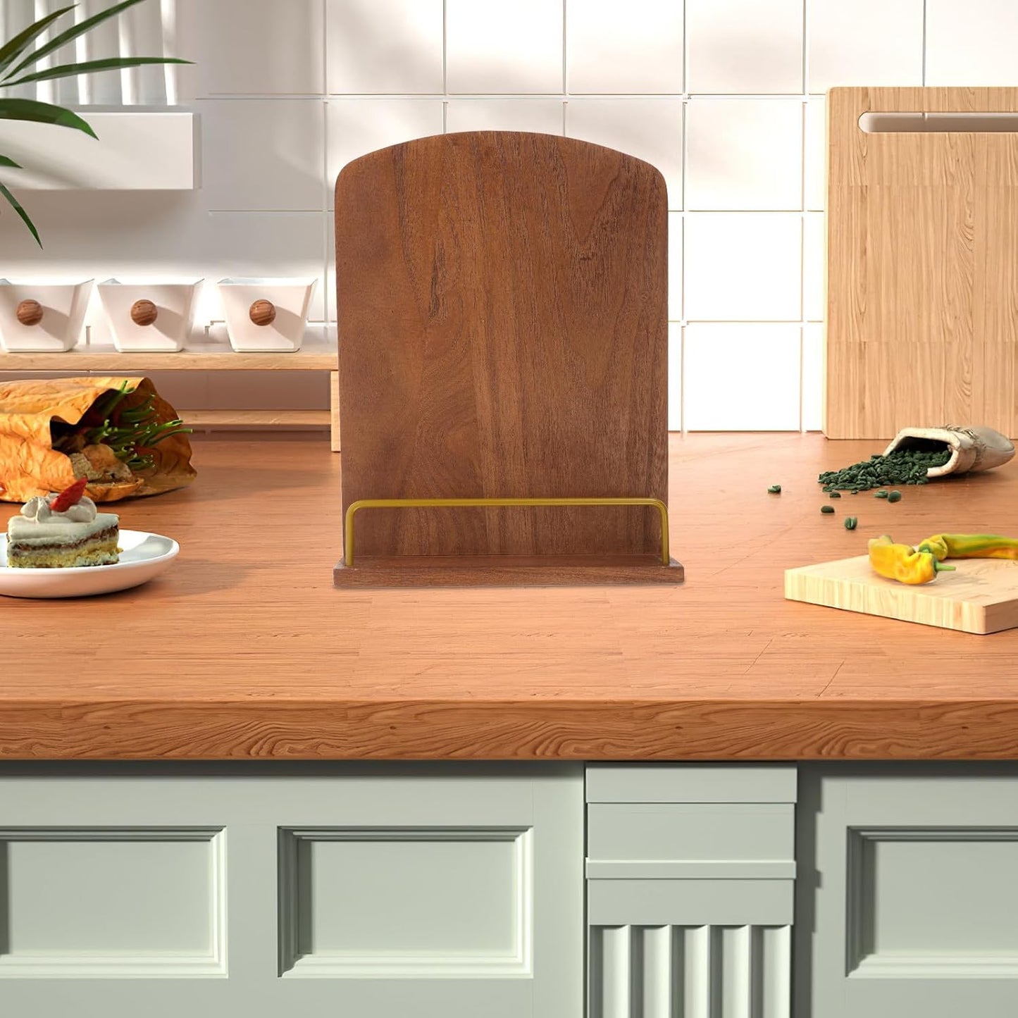 Recipe Book Holder for Kitchen Counter - Farmhouse Wooden Cookbook Stand - Adjustable Pad Tablet Book Holder Stand Rustic Decoration
