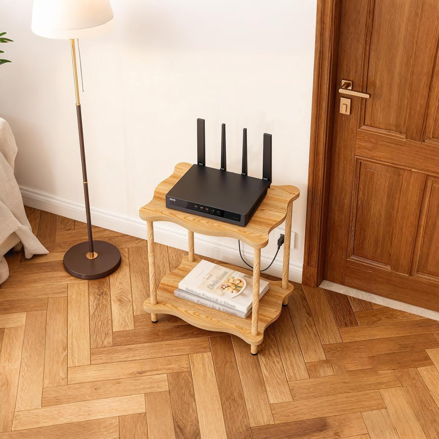 2-Tier Low Side Table 17”H, Space-Saving Small Nightstand with Solid Wood Legs, Tool-Free Assembly, Suitable for Reading Chair, Bedside, Balcony, 15.7”D x11.8”W, Burlywood