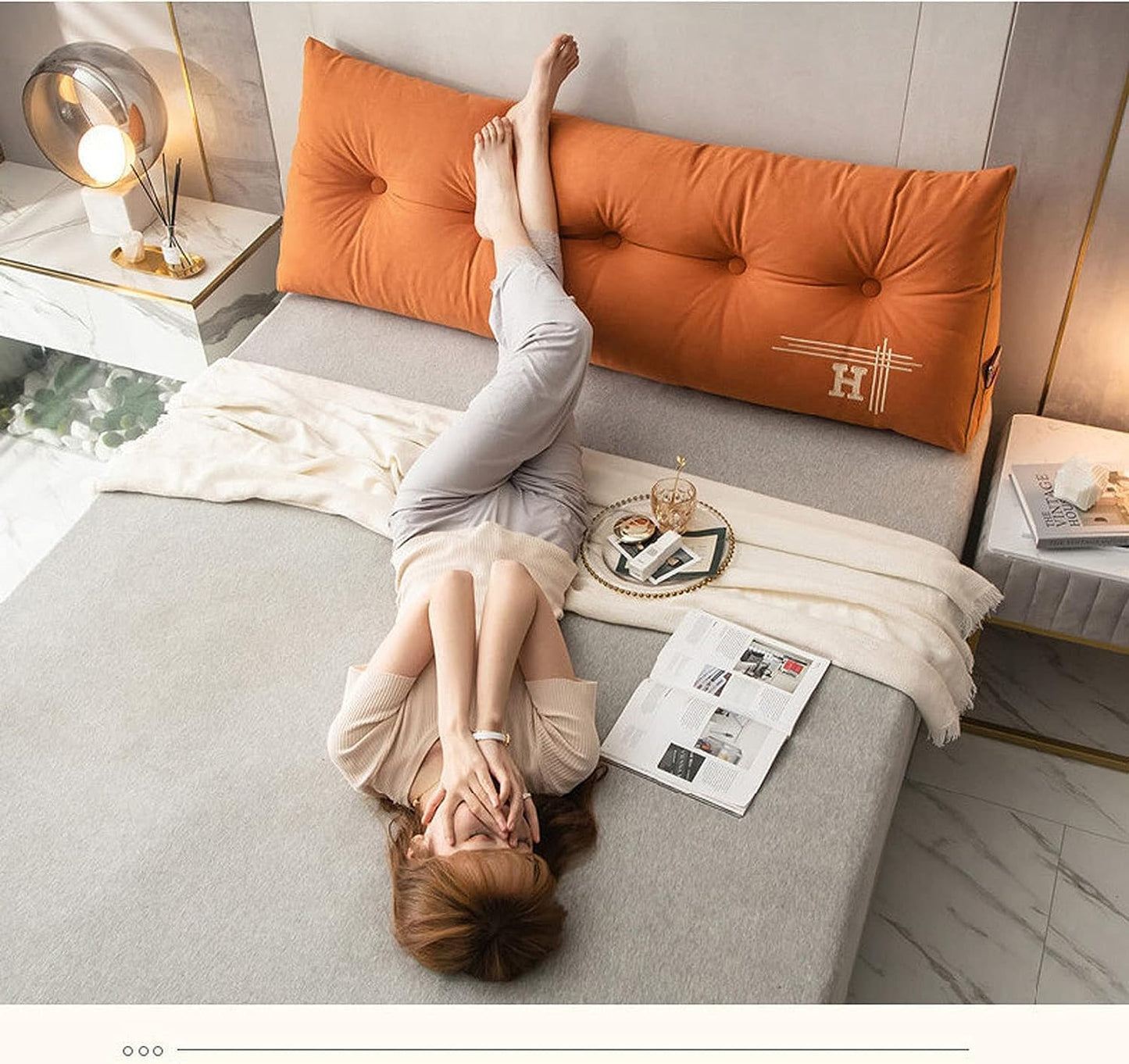 Adult Large Headboard Pillow Tatami Reading Cushion Lumbar Pad Sofa Pillow Bed(Size:180cm/70.9in,Color:Orange)