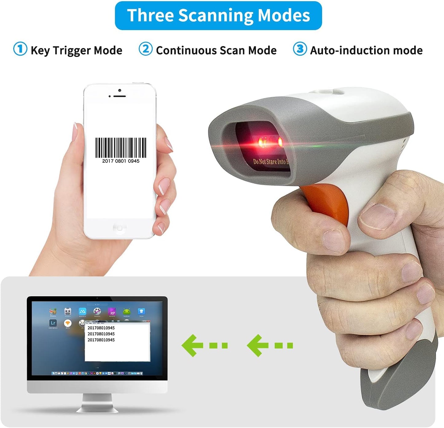 NetumScan Bluetooth Barcode Scanner, 3 in 1 Automatic Wireless 1D Barcode Scanner Handheld USB CCD Bar Code Reader for Store, Warehouse POS, Computer, Tablet, iPhone, iPad, Android
