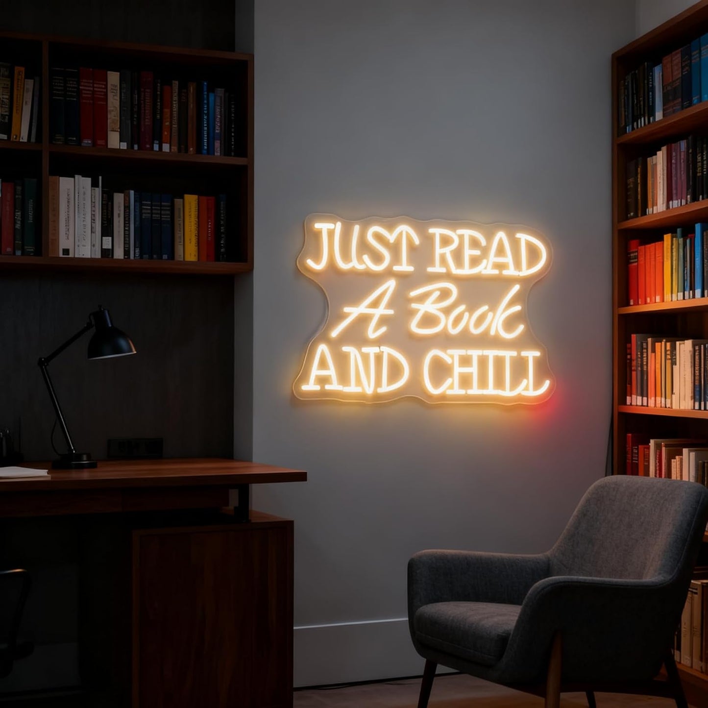 Just Read a Book and Chill White LED Neon Sign - Dimmable USB Wall Art 16.5x10.6 Inches - Reading Room Decor, Study Corner Lighting, Bookstore Cafe Ambiance