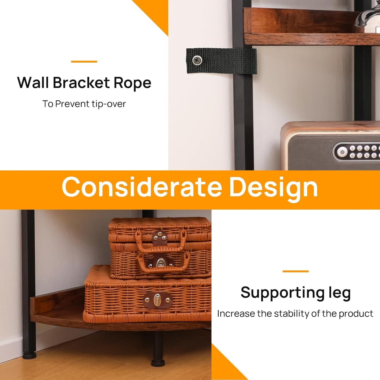 5-Tier Corner Shelf Stand – Multi-Functional Storage Unit with Metal Frame (Living Room/Home Office/Bedroom)