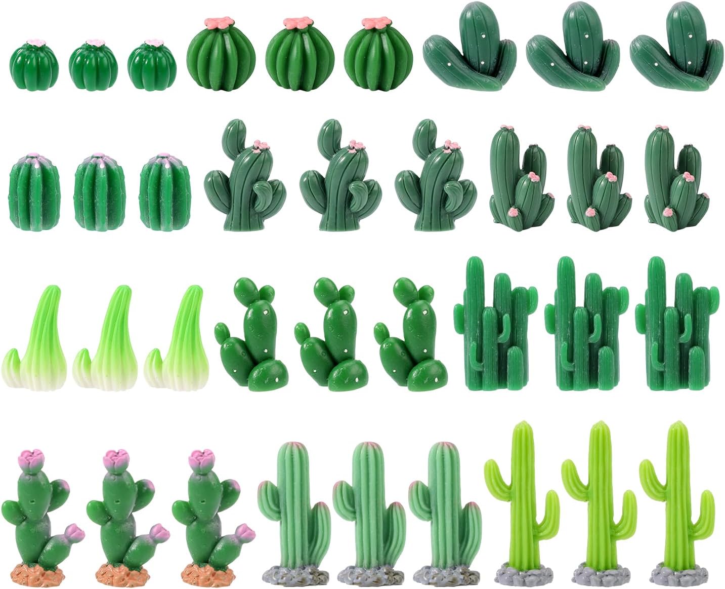 36 Pcs Mini Resin Cactus, Miniature Resin Cactus Figurines 12 Styles Cute Small Artificial Green Cactus Succulent Plants for Garden Flower Pot Bonsai Tiny Micro Landscape Decors