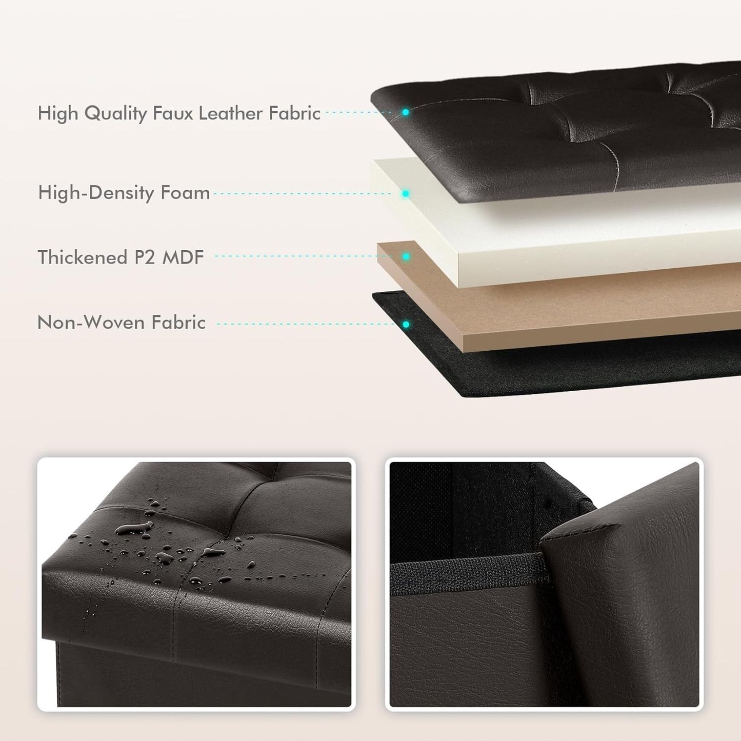 B FSOBEIIALEO Storage Ottoman Small Cube Foot Rest Seat Faux Leather, Brown 12.6"X12.6"X12.6" (2 Pack)