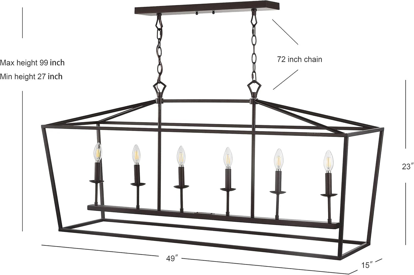 JONATHAN Y 49" Oil Rubbed Bronze Lantern Pendant Light, 1-Light Pagoda Style Metal Cage Farmhouse Hanging Ceiling Fixture for Kitchen Island, LED Bulb Included (JYL7439A)
