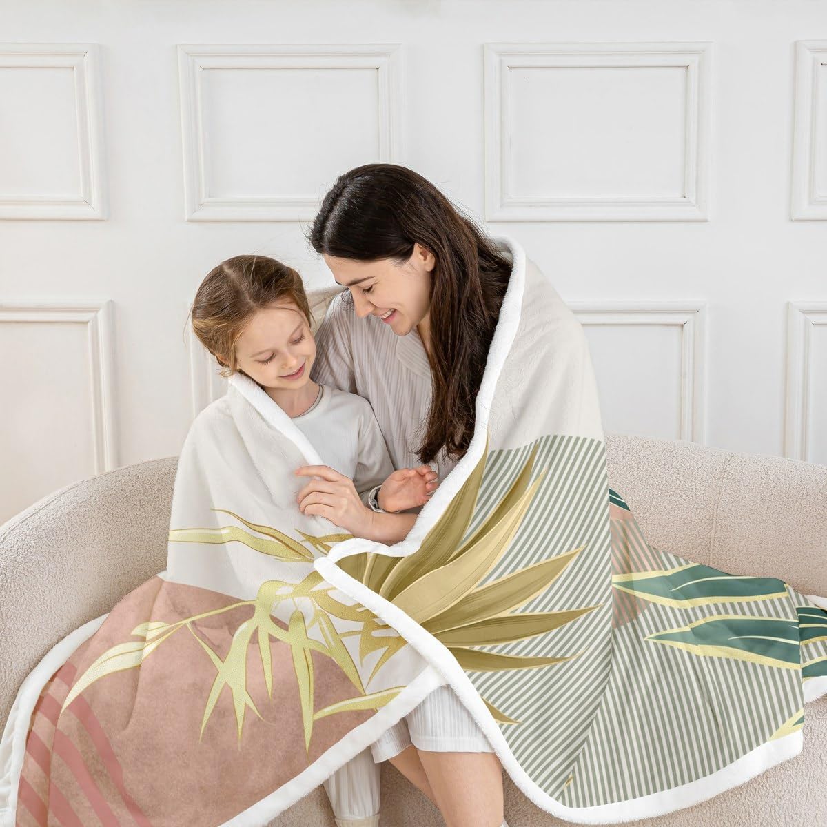 Erosebridal Mid Century Boho Throw Blanket Twin Size Abstract Retro Minimalist Blanket for Girls Women,Modern Bohemian Aesthetic Fleece Blanket Simple Bedroom Decor,Pink Green