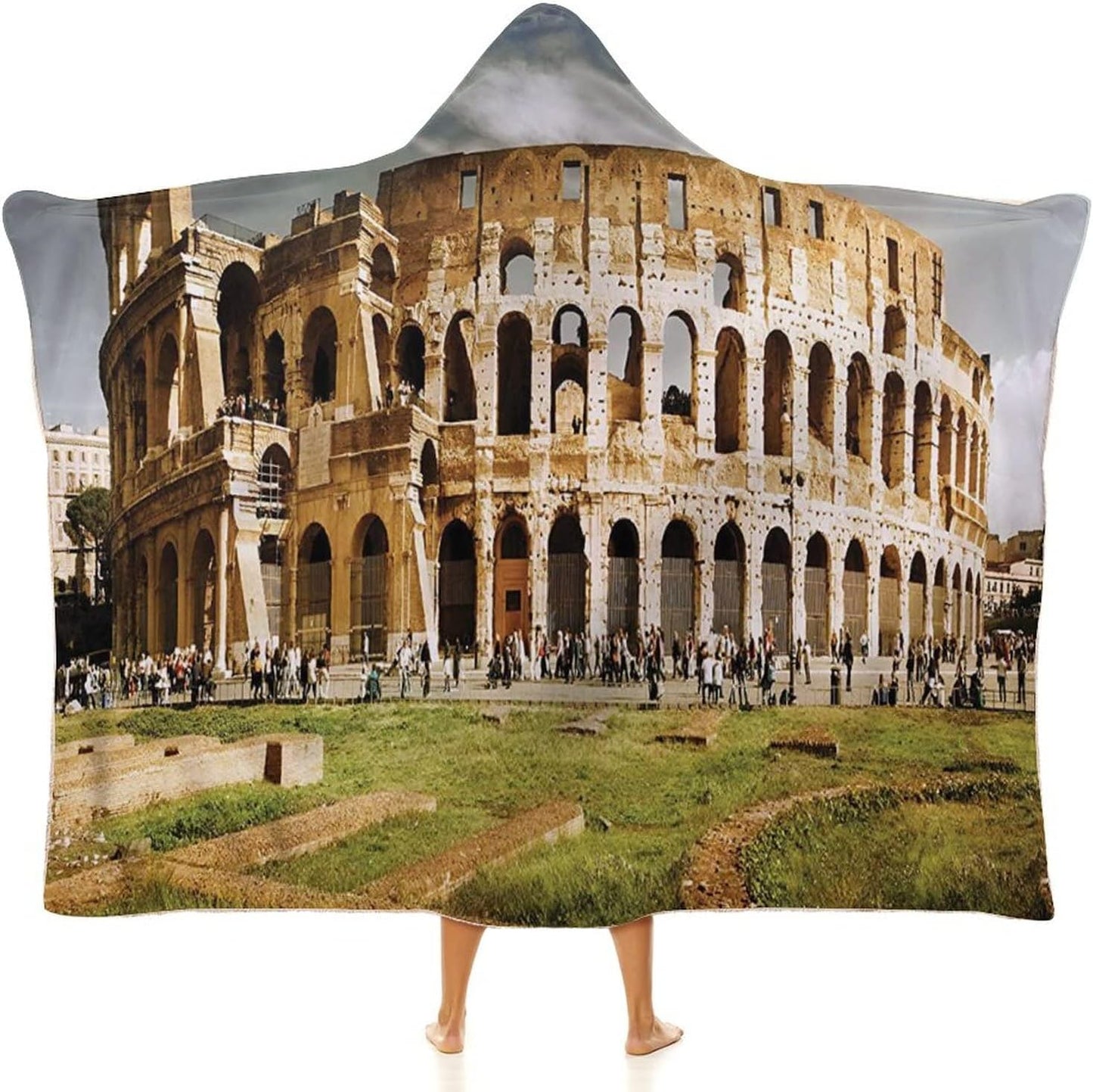 Throw Blankets, The Colosseum Wearable Hooded Blanket for Adults, Monument Ruins, Soft Warm Cozy, 50 x 60inches, Studying Reading Snuggling Napping Office, Multicolor