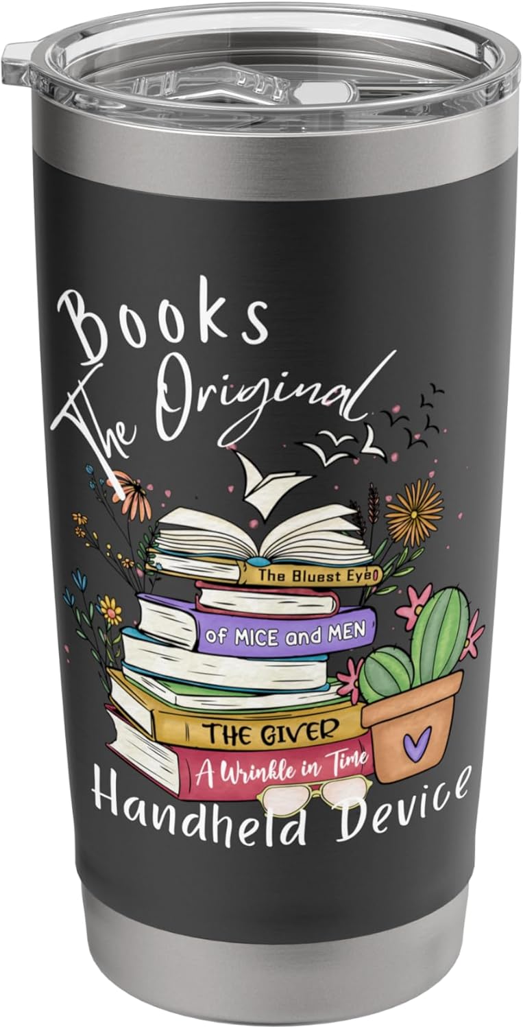 Books Original Handheld Device Reader Literacy Book Lover Stainless Steel Insulated Tumbler