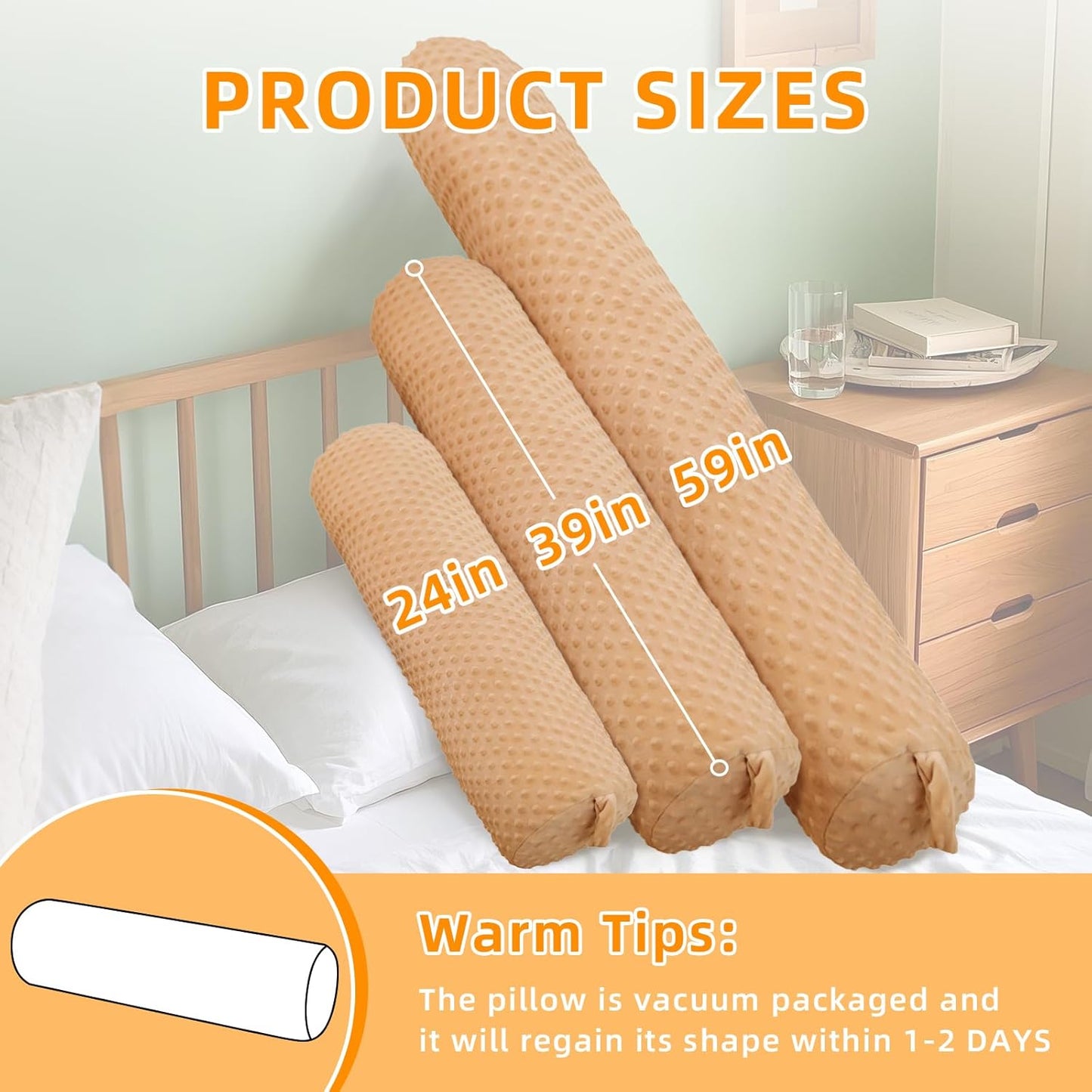Long Bolster Body Pillow with Removable Washable Cover 59IN Roll Cylinder Bolsters Pillow for Back, Neck, Leg, Cervical Hugging Sleeping,Grey