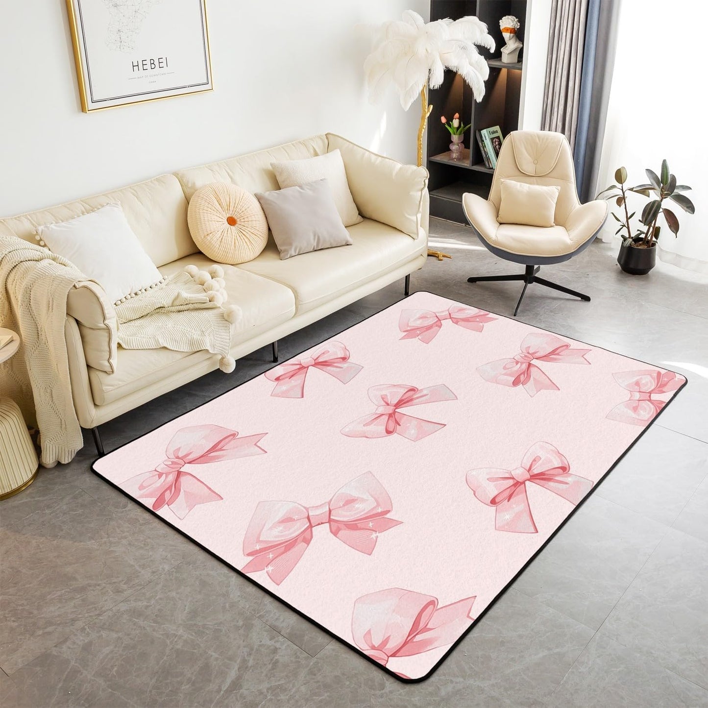Pink Bow Carpet 4'11" x 3'3",Princess Style Bowknot Area Rug,Cute Kawaii Bow Indoor Floor Mat for Kids Girls Teen Women,Watercolor Girly Bowknot Room Decor