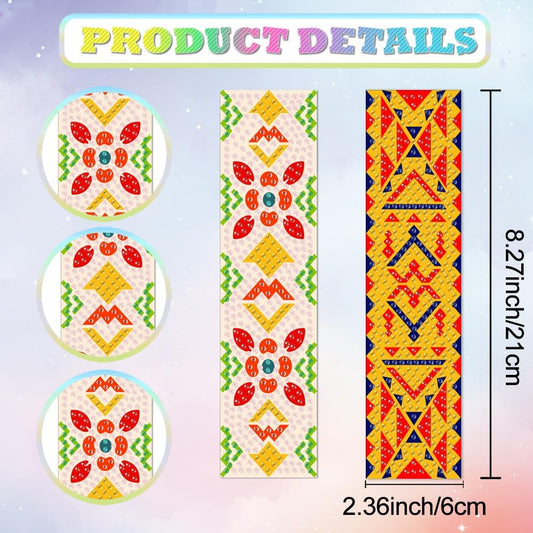 6Pcs Geometric 5D Diamond Art Bookmarks Vintage Floral Diamond DIY Painting Bookmarks Rhinestones Beaded Acrylic Tassel Bookmark for Adult Beginner Crafts