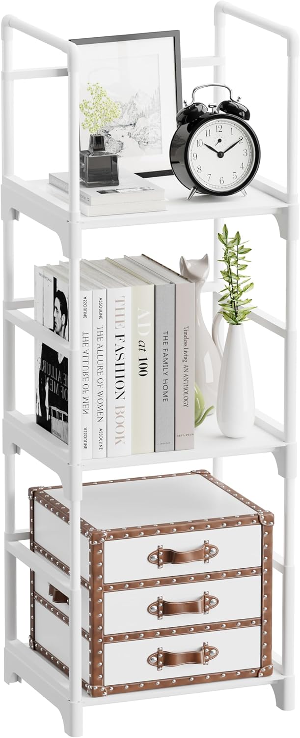 FIDUCIAL HOME 3 Tiers Small Bookshelf for Small Spaces White Mini Short Book Shelf Low Open Bookcase Easy Assemble