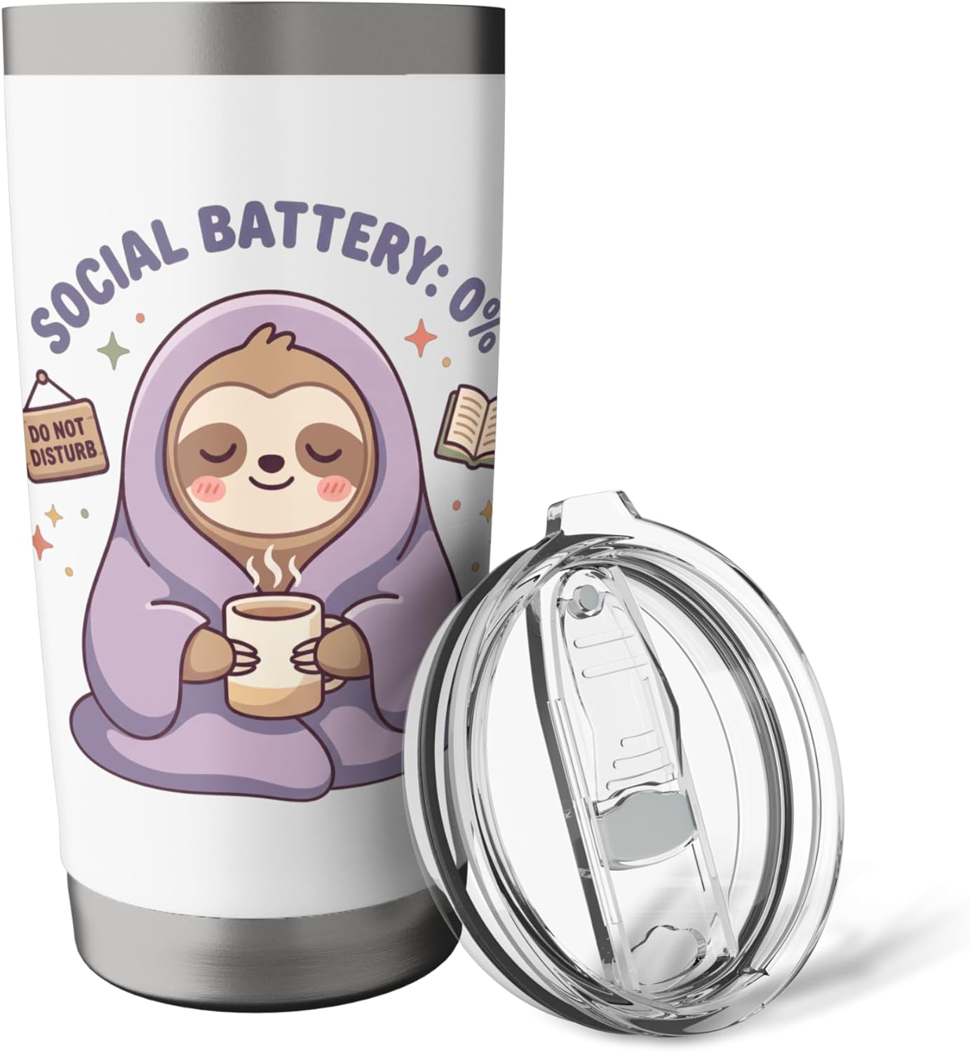 Social Battery 0 Percent Sloth Retro Kawaii Introvert Cozy Stainless Steel Insulated Tumbler