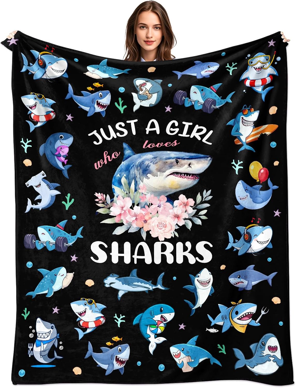 Shark Blanket Gifts for Shark Lover Soft Cozy Flannel Sharks Throw Blanket Sharks Themed Birthday Bedding Decor Stuff Gifts for Girls Women Kids Adults 60" x 50"