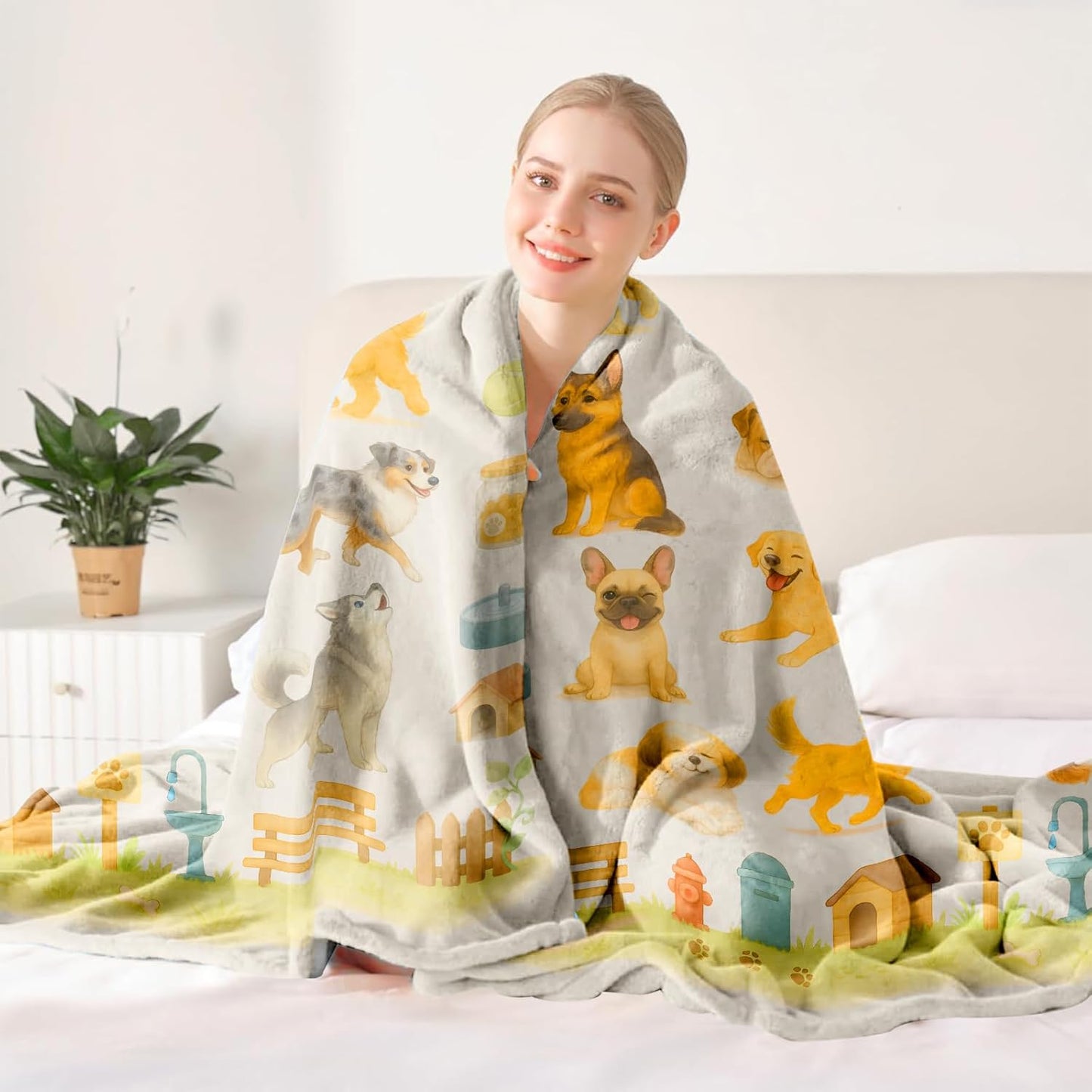 Dog Lover Gift Throw Blanket - Cute Puppy Print, Multi-Breed Theme, Cozy Home Decor, Blanket with Dogs on It for Couch & Bed, Birthday Christmas, 50'' x 60''