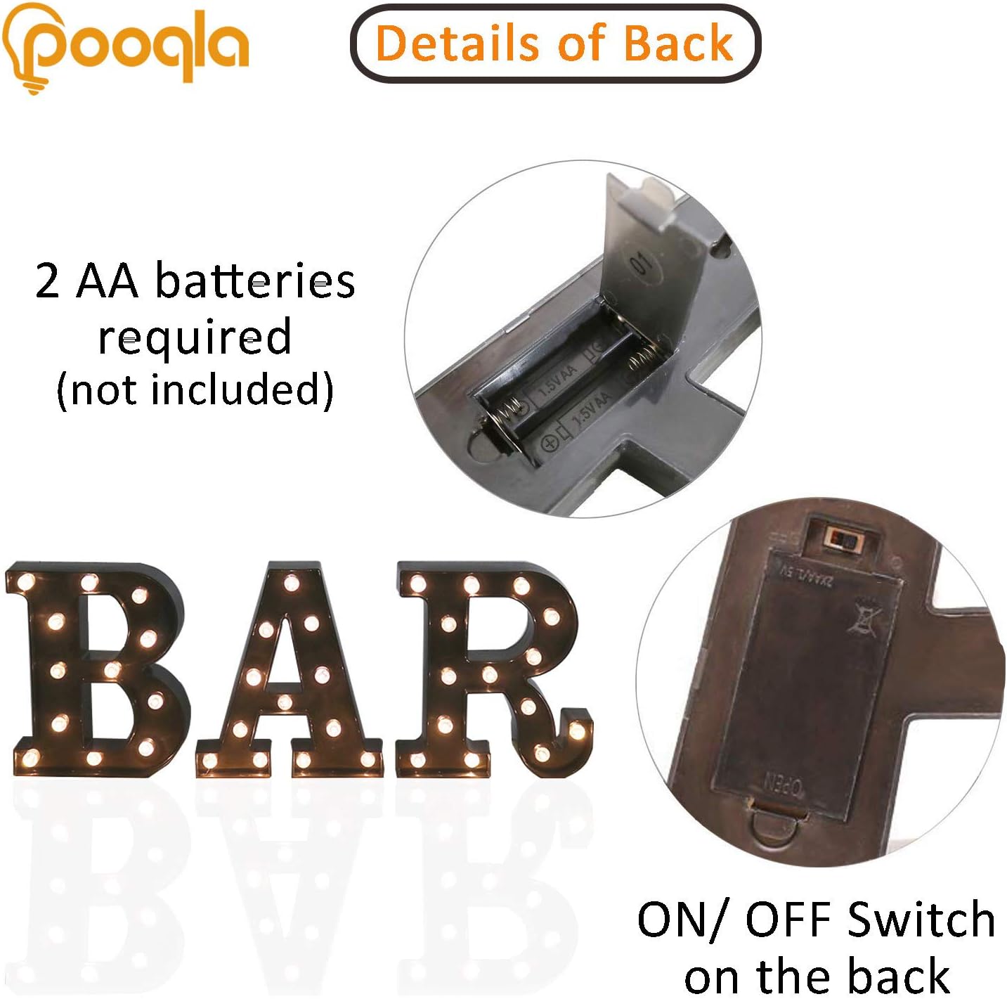 BAR - Illuminated LED Marquee Word Sign - Pre-Lit Pub Bar Sign - Battery Operated (23.03-in x 8.66-in) (Black)