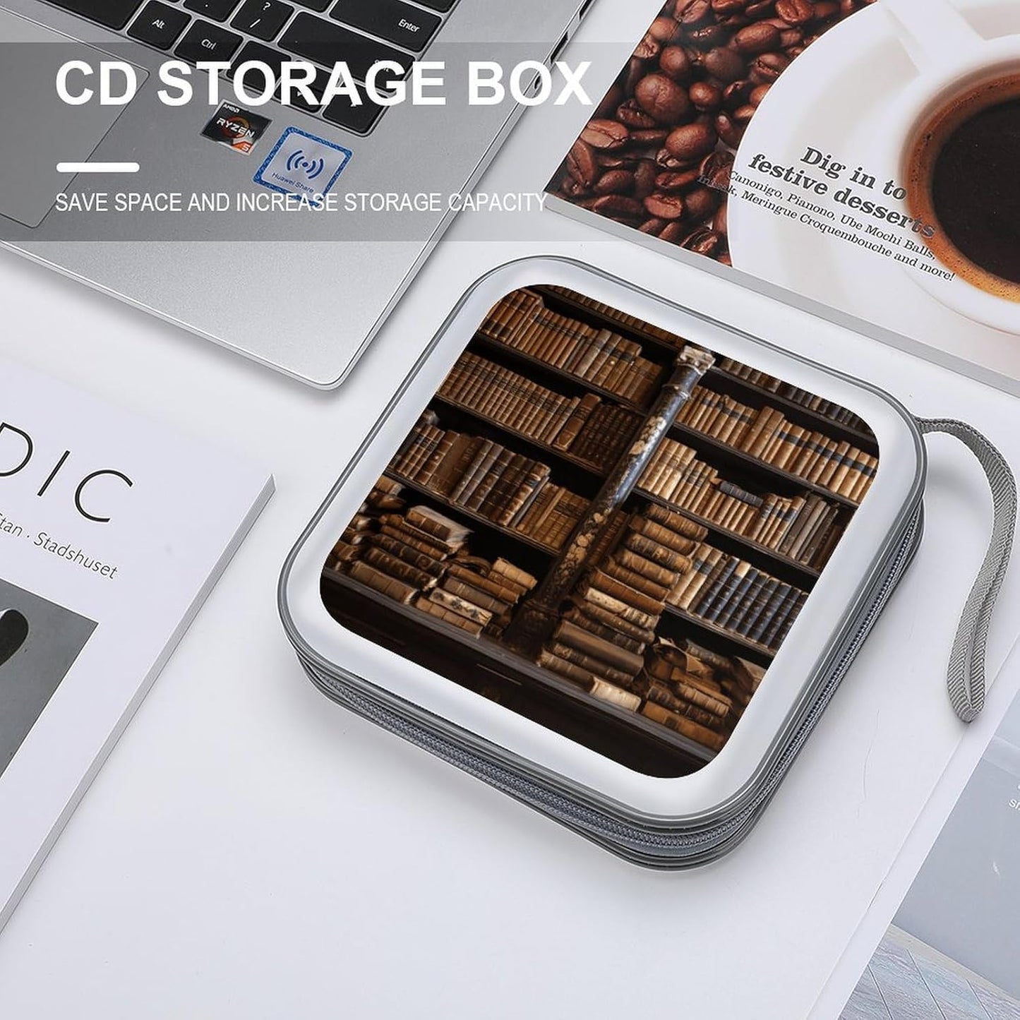 Old Books in Library CD Case Portable Zipper CD Cases Holder Hard Plastic DVD Disc Cases Storage Binder Large Storage Disc Wallet Bag Heavy Duty Booklet Album 40 Capacity