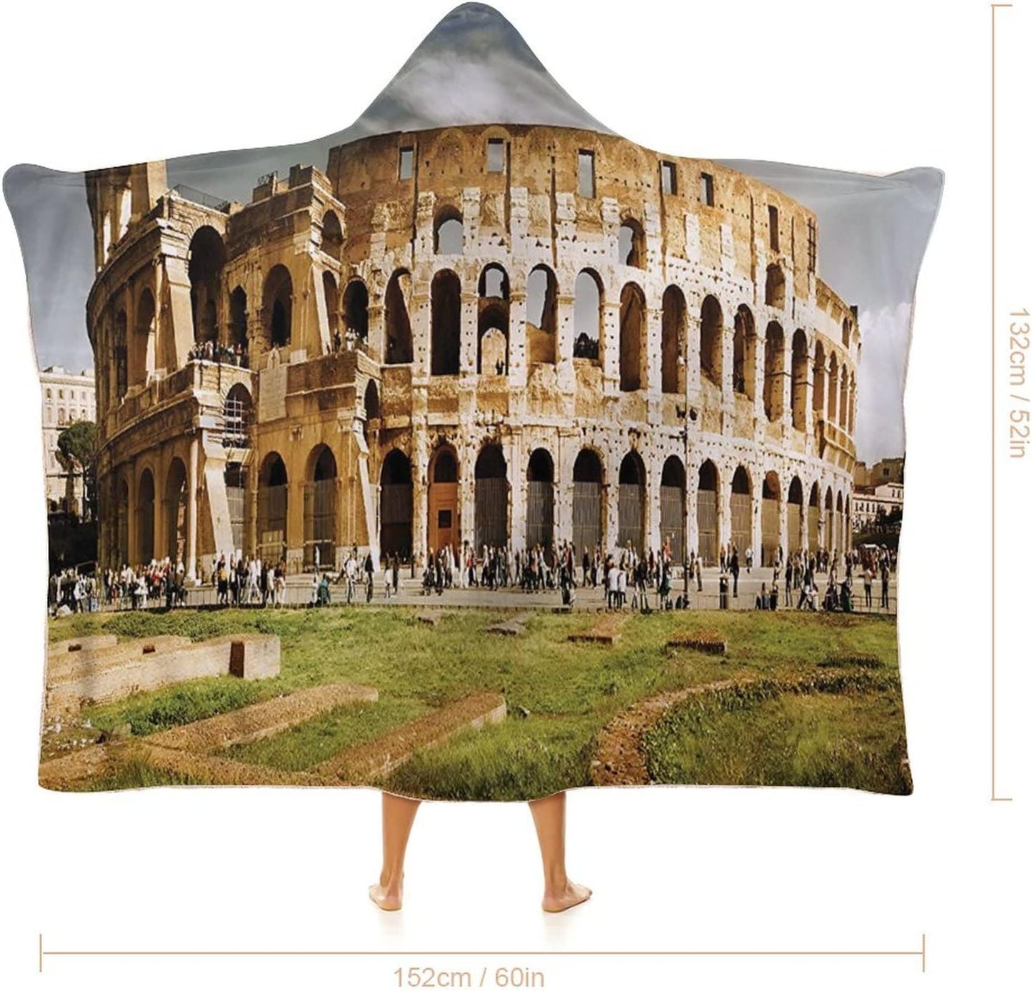 Throw Blankets, The Colosseum Wearable Hooded Blanket for Adults, Monument Ruins, Soft Warm Cozy, 50 x 60inches, Studying Reading Snuggling Napping Office, Multicolor