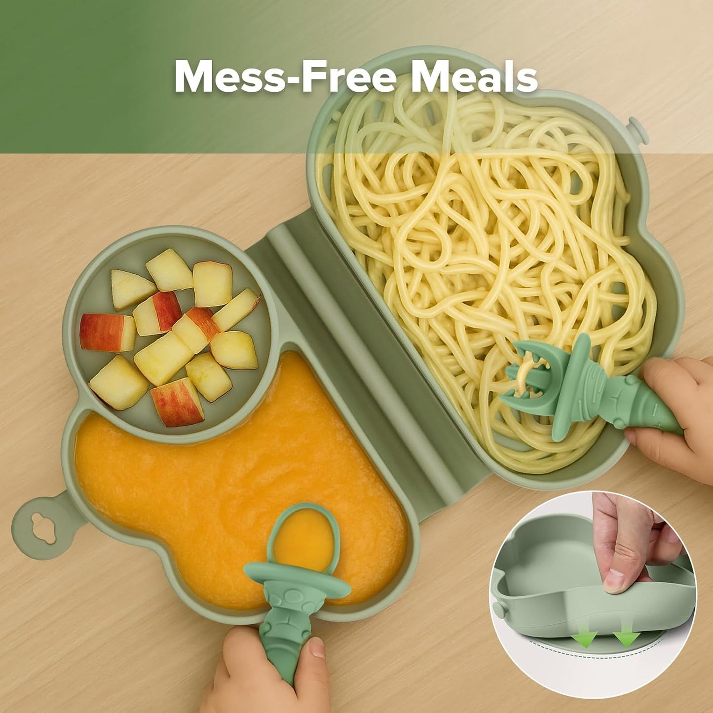 haakaa Cloud Crew Silicone Travel Baby Feeding Set with Foldable Suction Baby Plate, Silicone Bib, Baby Spoon and Fork, Waterproof Travel Bag, 6M+