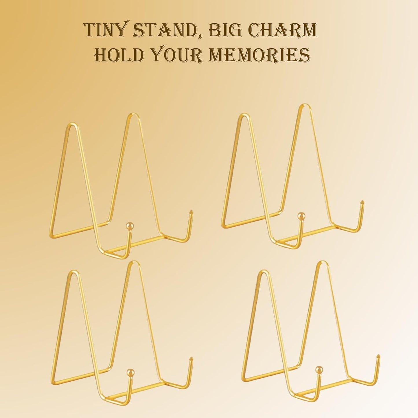 4 Pack Gold Mini Display Easels, Frame Holder Stands Versatile Welcome Sign & Photo Stand for Tabletop Decor, Plates, and Artistic Work