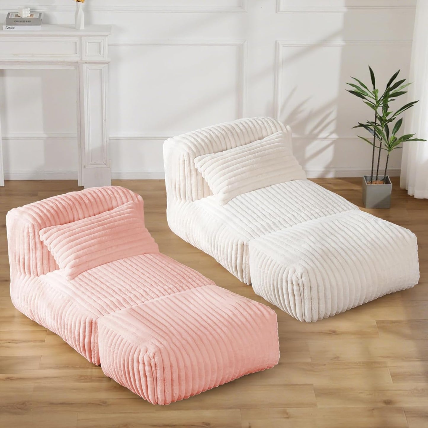Giant Bean Bag Lounger Sofa with Pillow, Large Beanbag Chair for Adults, Oversized Comfy Beanbag Lazy Floor Sofa, Bean Bag Couch with Memory Foam Filled for Living Room, Bedroom, Pink