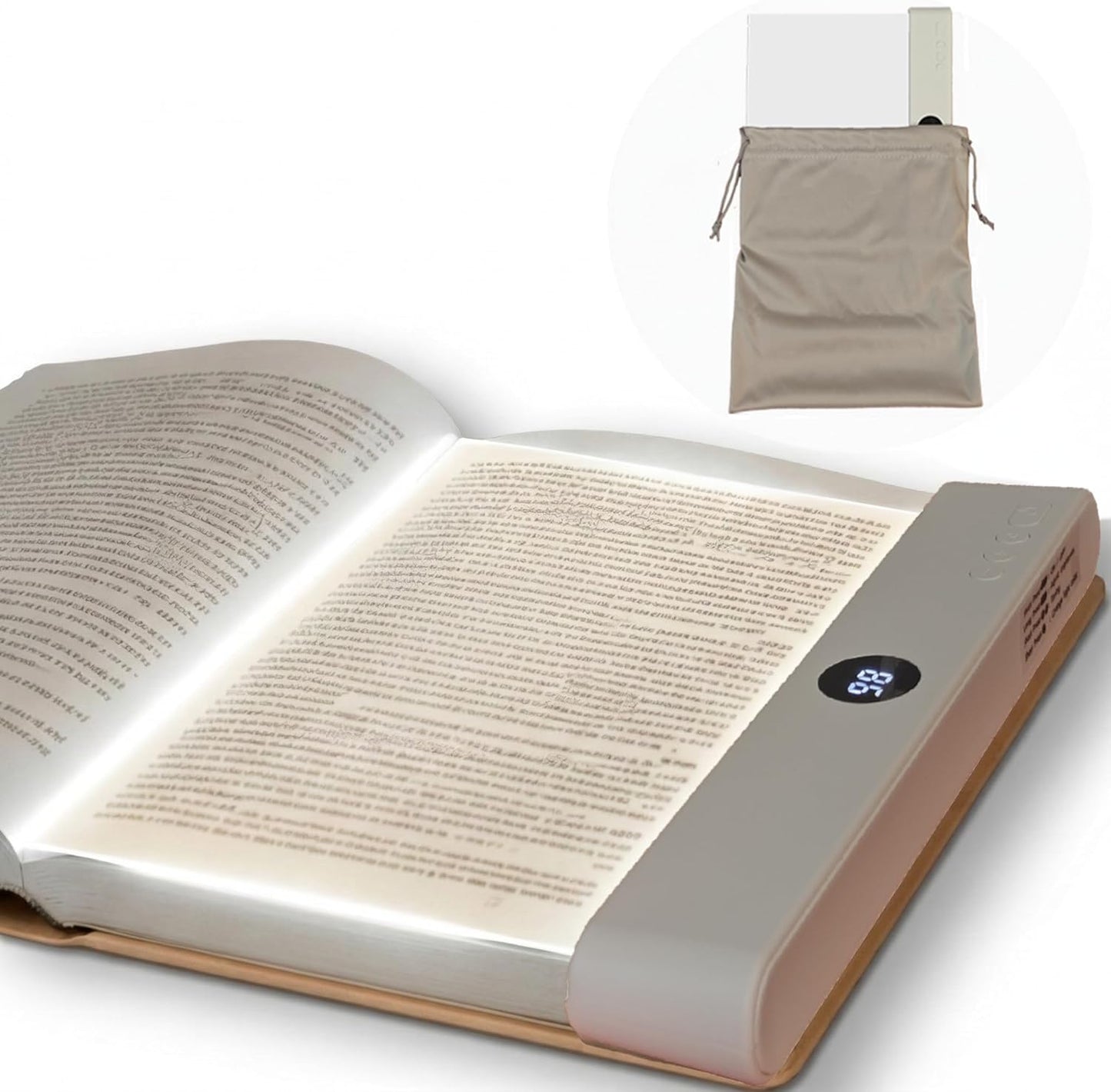 Book Light for Night Reading, Rechargeable Flat Page Light with Even Illumination & Eye-Friendly Dimming, Protective Scratch-Free Pouch Included, Portable Lamp for Bed, Airplane & Travel (white)