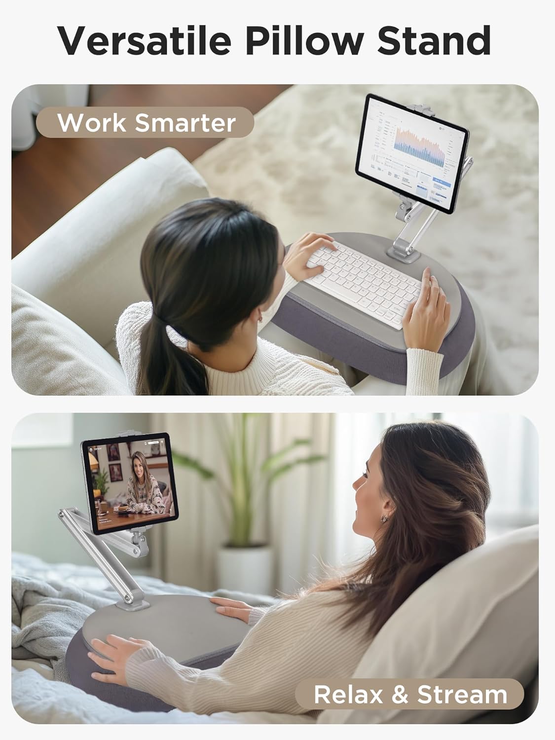 InnoGear Tablet Pillow Stand for Lap, 360° Adjustable Hands-Free Holder Mount for Bed Sofa Reading Compatible with 6" - 13" iPad Kindle iPhone E-Reader