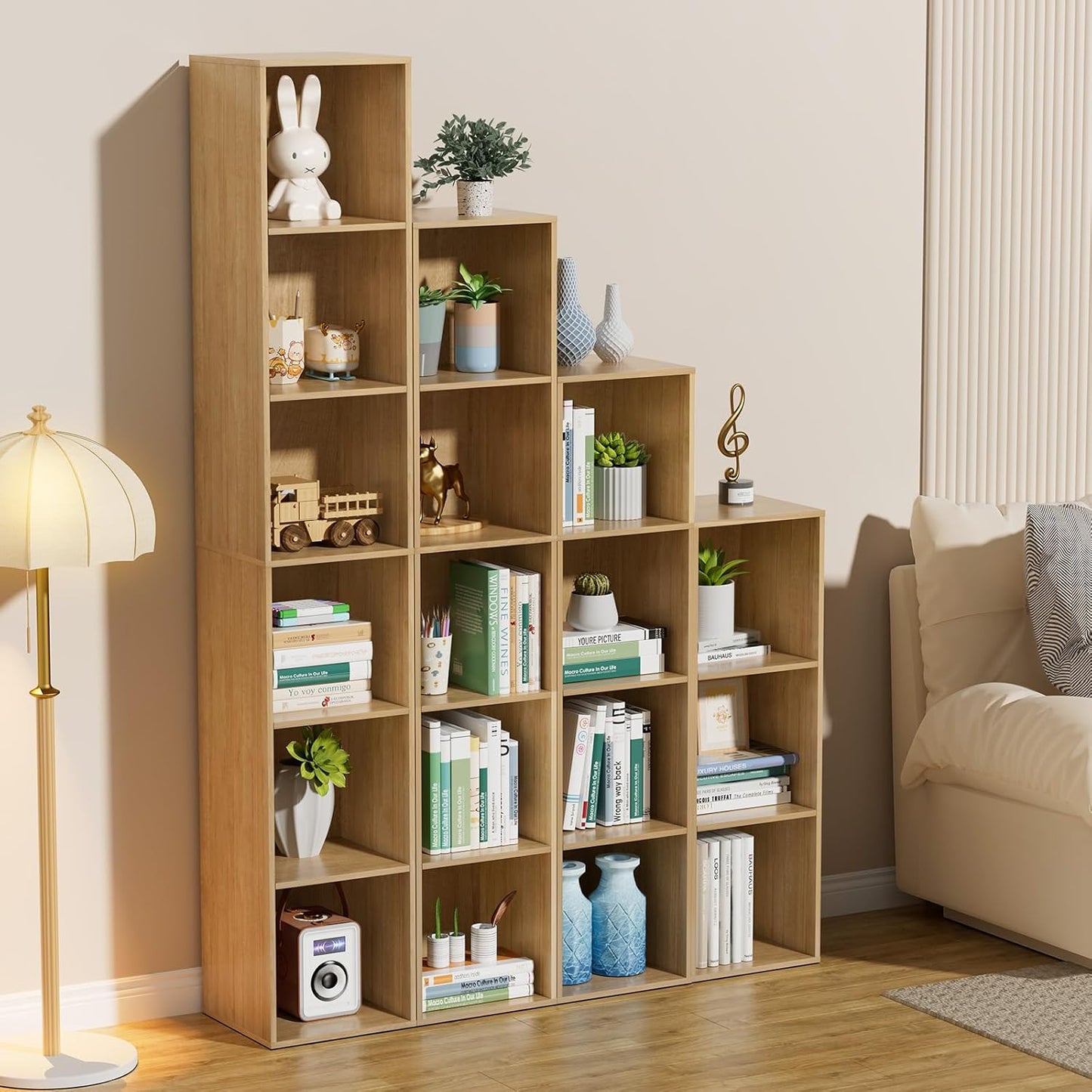 3 Tier Bookshelf, Narrow Bookcase for Small Spaces, Wooden Book Case Bookshelves Storage Organizer for Bedroom Living Room Home Office (Oak, 3 Cube)