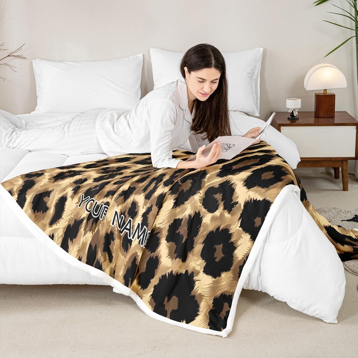Custom Name Black Brown Leopard Print Blanket 50"x60" Women Cheetah Print Throw Blanket,Africa Big Cat Leopard Spot Fleece Blanket Wild Animal Hide Bed Blanket,Africa Wild Animal Theme Sofa Decor