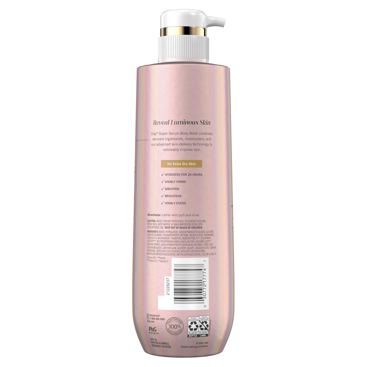 Olay Super Serum Body Wash for Extra Dry Skin, 24hr Long Lasting Hydration, 5+ Ingredient Complex for Bright Even Firm Luminous Skin, with Vitamin E, and Shea Butter 18.5 Fl Oz