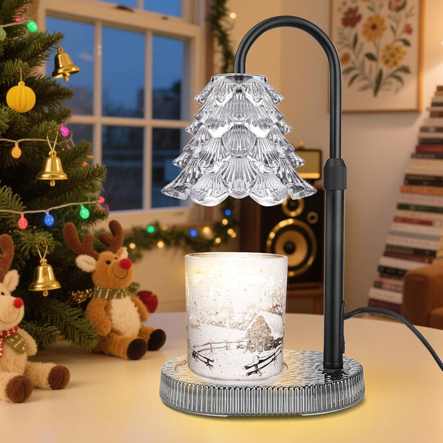 Christmas Tree Shape Candle Warmer Lamp with Timer Dimmable Adjustable Height Wax Warmer Lamp for Jar Candles With 2 Bulbs, Birthday Gifts for Women Mom, House Warming Gifts New Home Deco - Grey