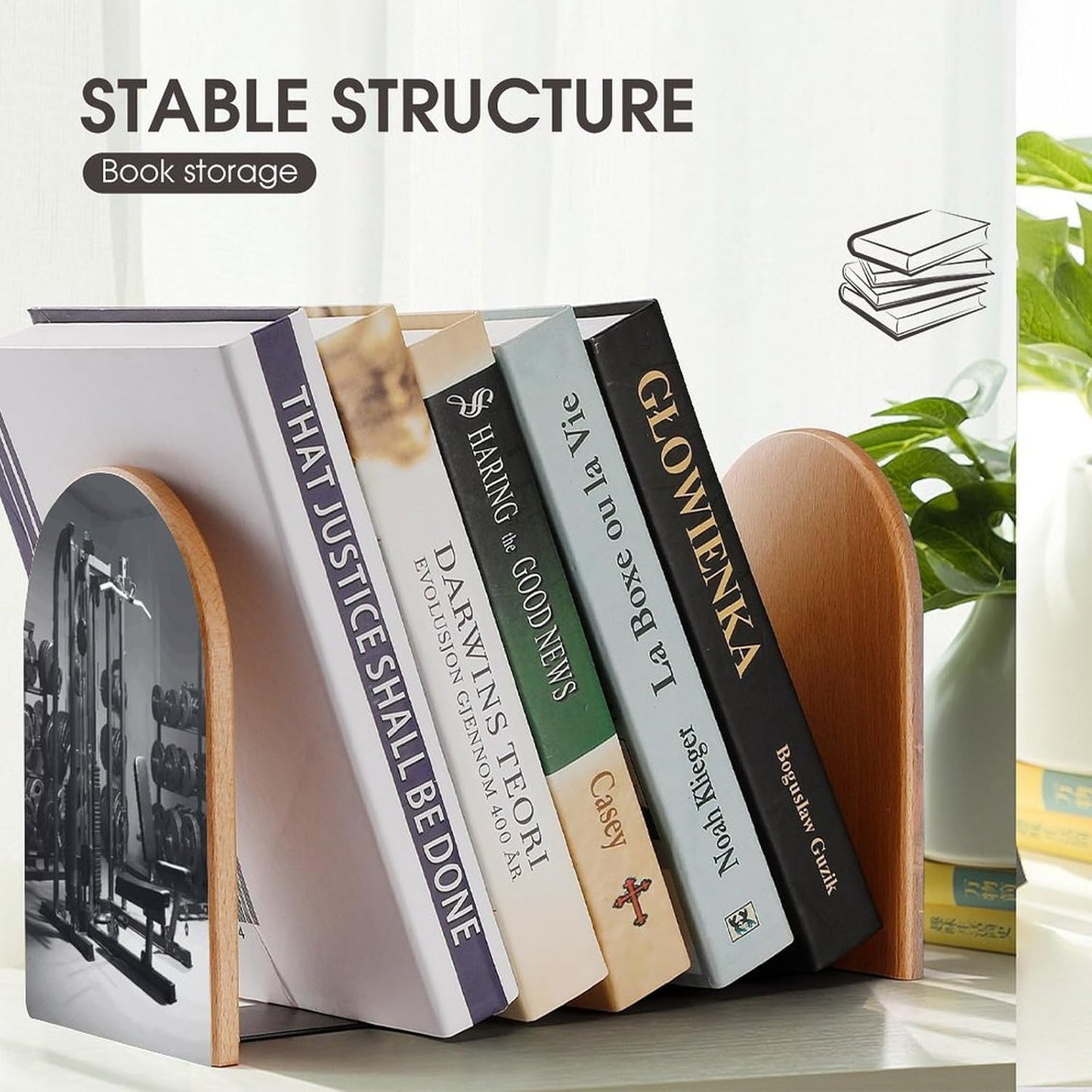 Gym Equipment Bookend for Shelves Wooden Book End Large Size Sturdy Book Holders Stoppers with Metal Base for Bookshelves Slick Decorative Bookends Stands