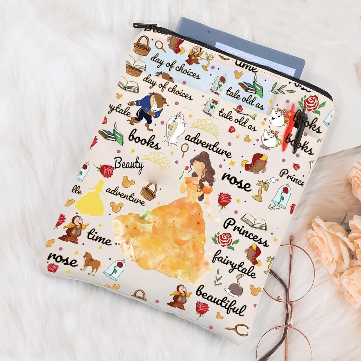 LQRI Princess Rose Book Sleeve Cartoon Movie Merchandise Lover Gift Beauty Gift