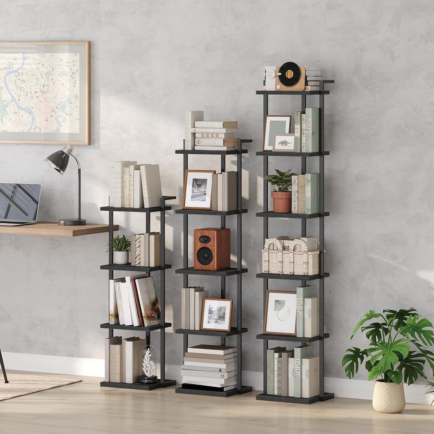 Bookshelf, 6-Tier Bookcase, Vertical Tall Narrow Book Shelf for Small Space, Open Storage Display Shelf with Stable Base & Anti-Tip Kits, for Living Room, Office, Study, Black BKBK11601