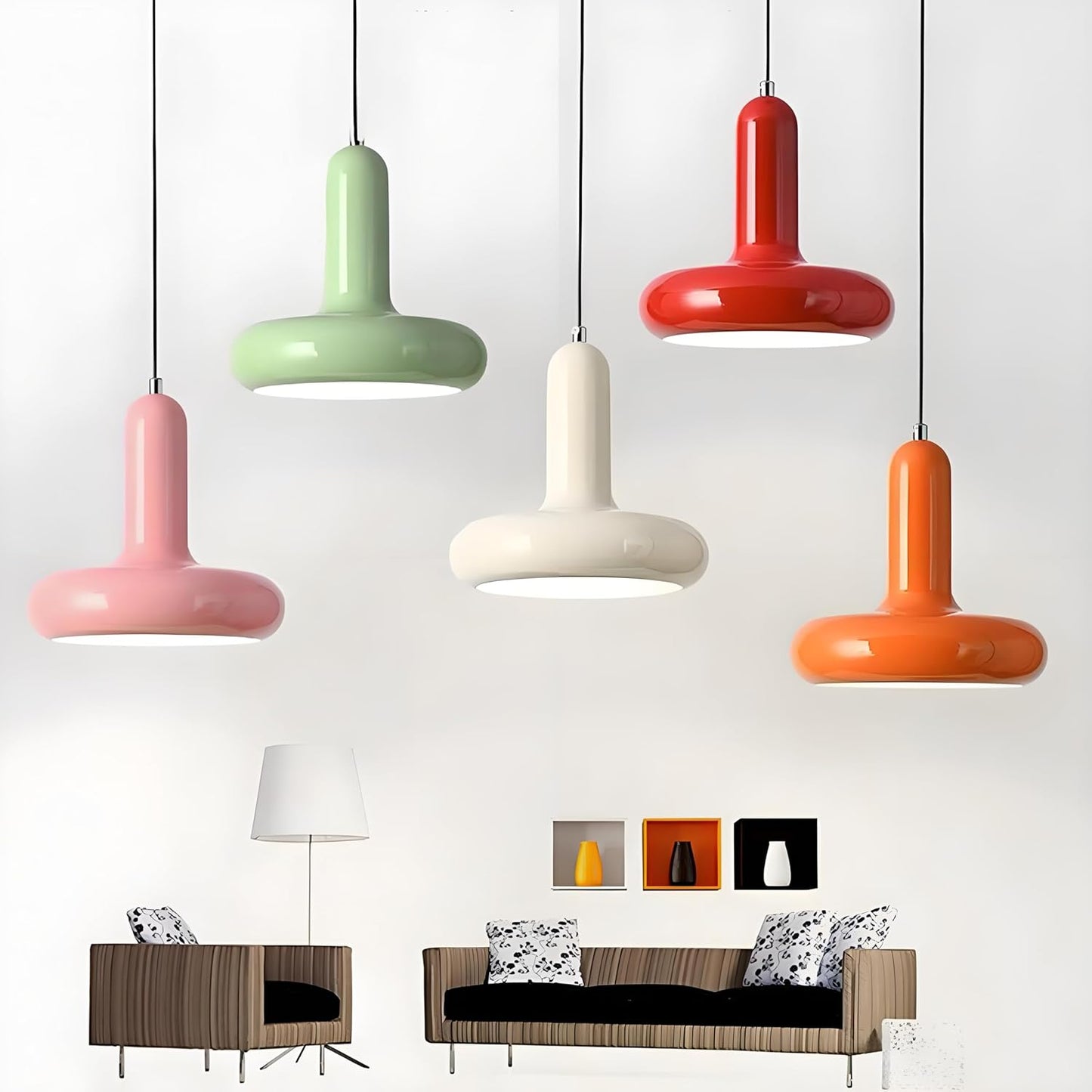Modern Coloured Pendant Light with E26 Base and Adjustable Cable 150 cm, Metal Ceiling Lamp for Kitchen, Bedroom, Dining Room, Entryway or Cafeteria Minimalist Style (Orange)