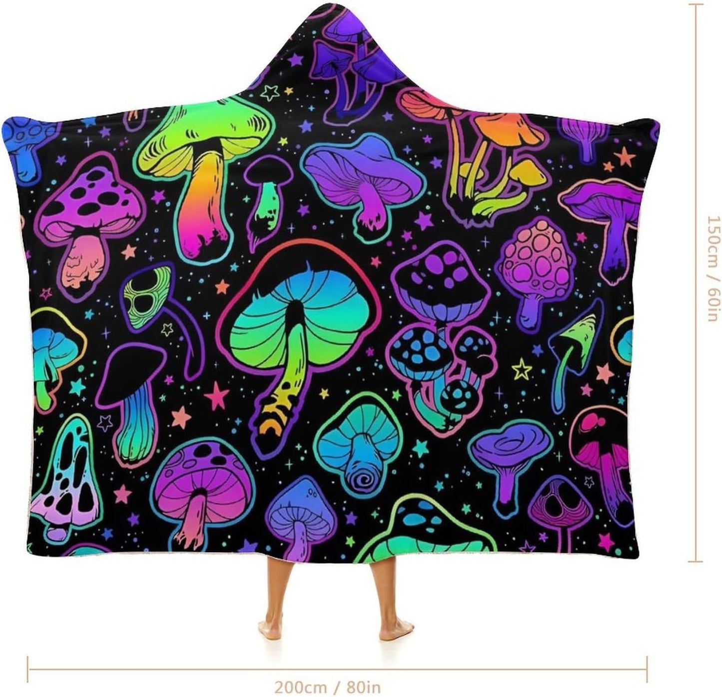 Mushroom Hooded Blanket Mushrooms Gifts for Women Soft Fleece Flannel Mushrooms Wearable Blanket Hoodies All Season Plant Blankets for Bed Room Decorative-C3-L
