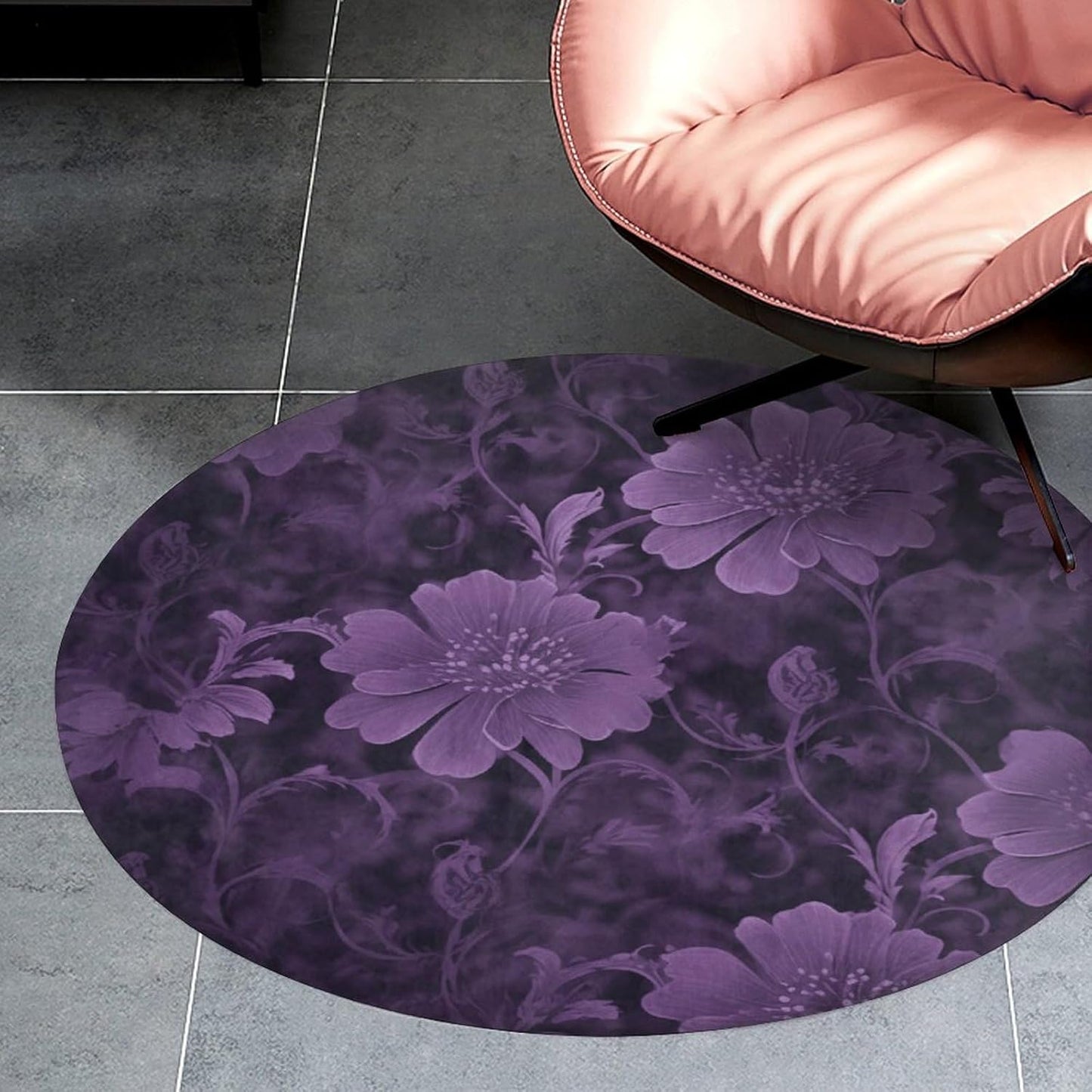 Purple Circle Rug Retro Luxury Coral Velvet Floor Mat Non Slip Soft Indoor Floor Carpet Comfy Thickened Area Rugs Modern Aesthetic Minimalist Carpets for Home Decor