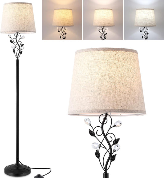 Sheeta 65’’ Floor Lamps for Living Room with 3 Color Temperatures LED Bulb, Standing Lamp Tall Farmhouse Floor Lamp with Rustic Leaf Design, Tall Lamps for Living Room Bedroom Office Reading, Black