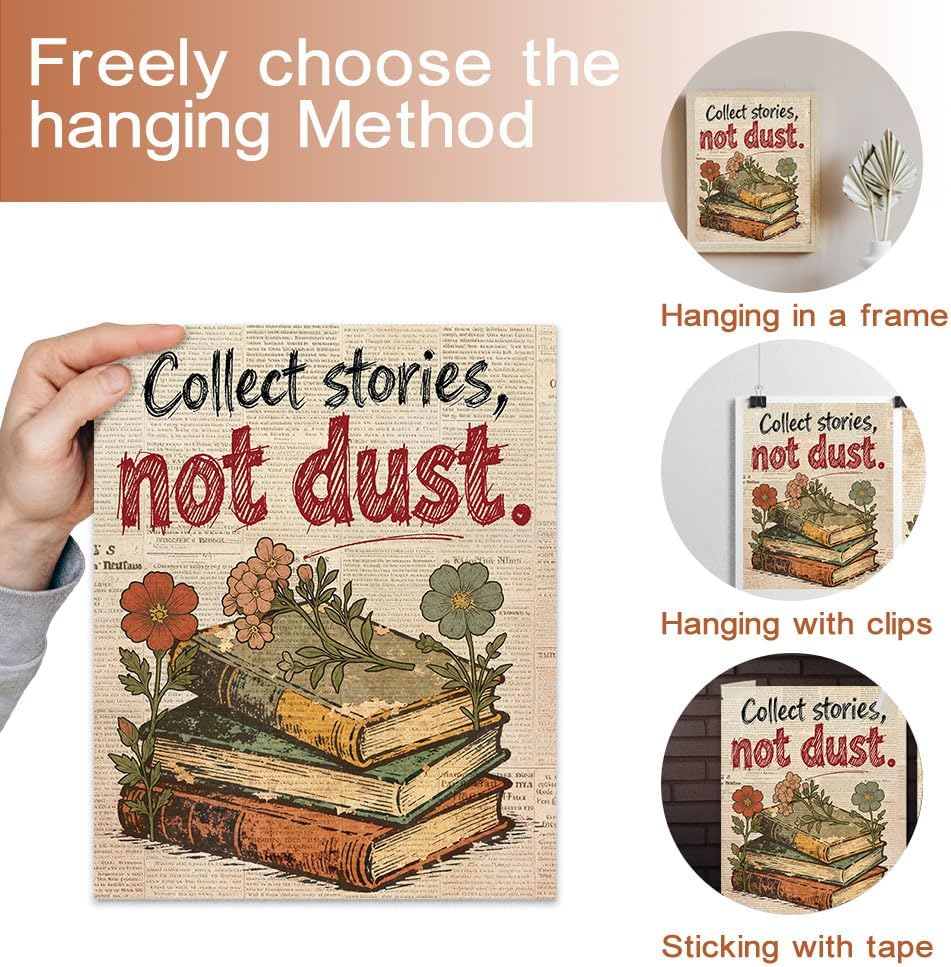 GOMAKERER 6 Pcs Vintage Book Wall Art Prints, Book Club Aesthetic Posters Reading Corner Decor for Bedroom Office Home Decorations, 8 x 10 Inch Unframed