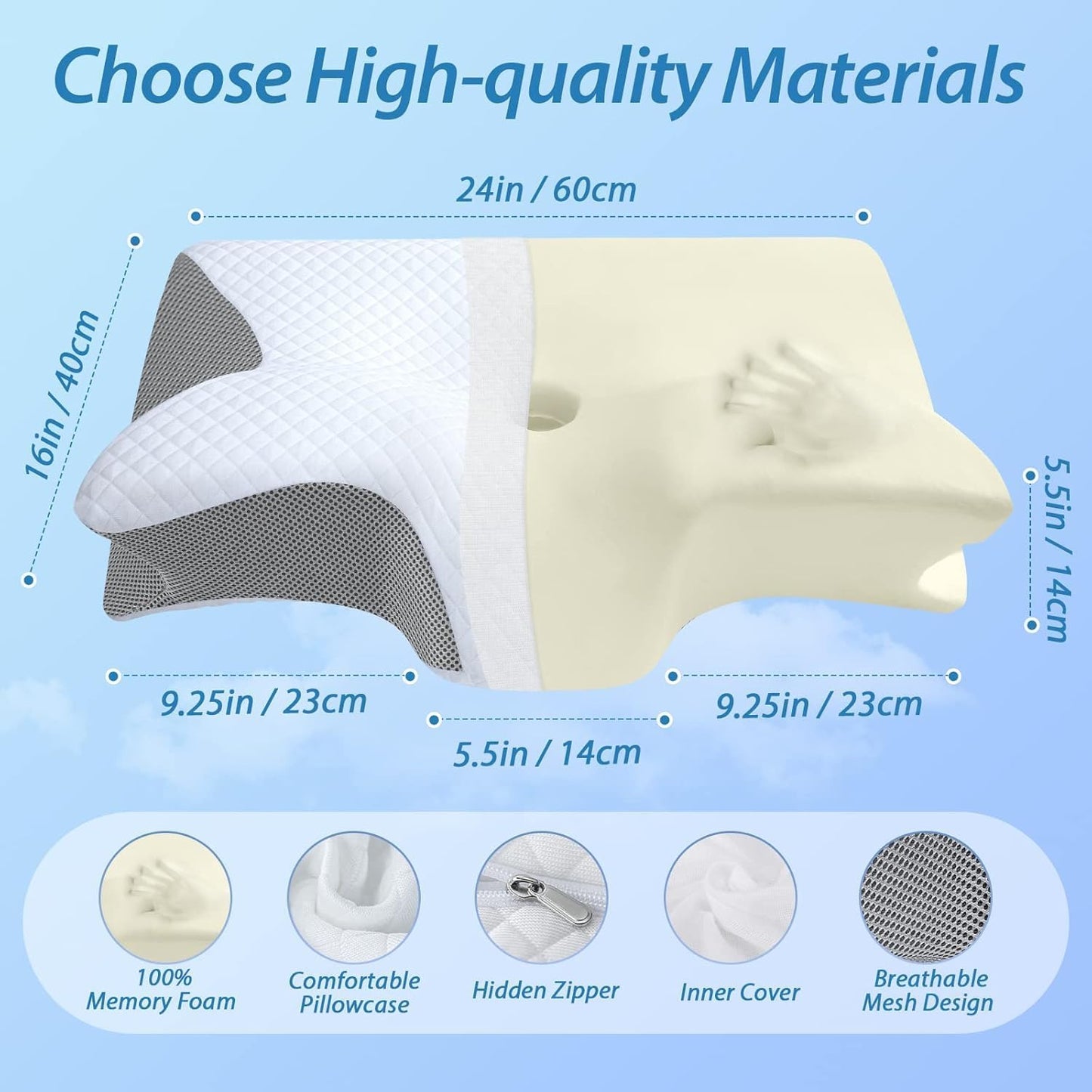 Orthosleep Almohada Cervical Adjustable Orthopedic Bed Cushion, Curved Neck Support Pillow, Cooling Memory Foam Cushion Suitable for Back and Stomach Sleeping Positions, Includes Eye Mask