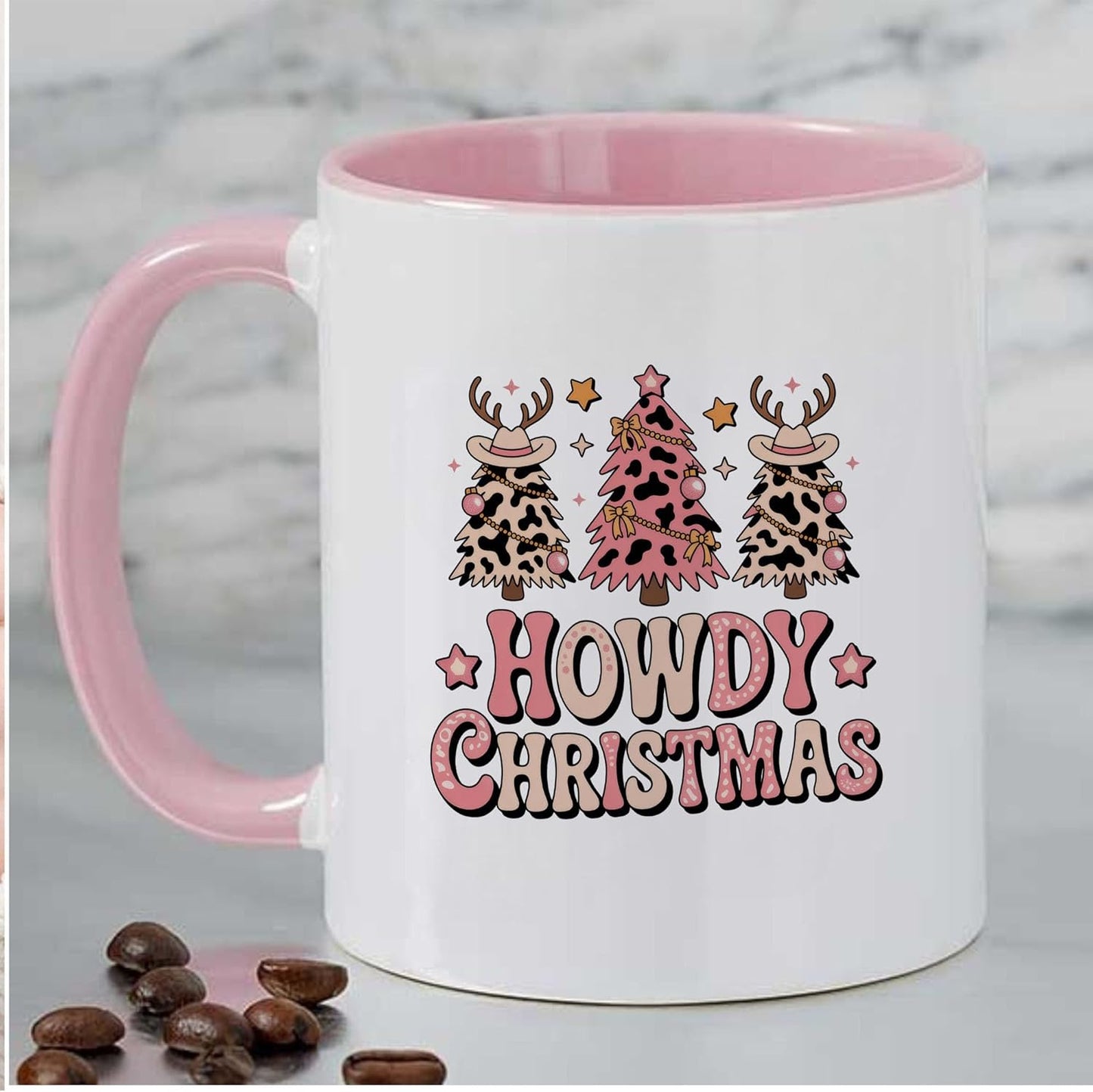 Funny Leopard Tree Howdy Christmas Two-Tone Accent Mugs, 11oz 15oz Drinking Cups, Kitchen Décor, Gifts For Book Lovers