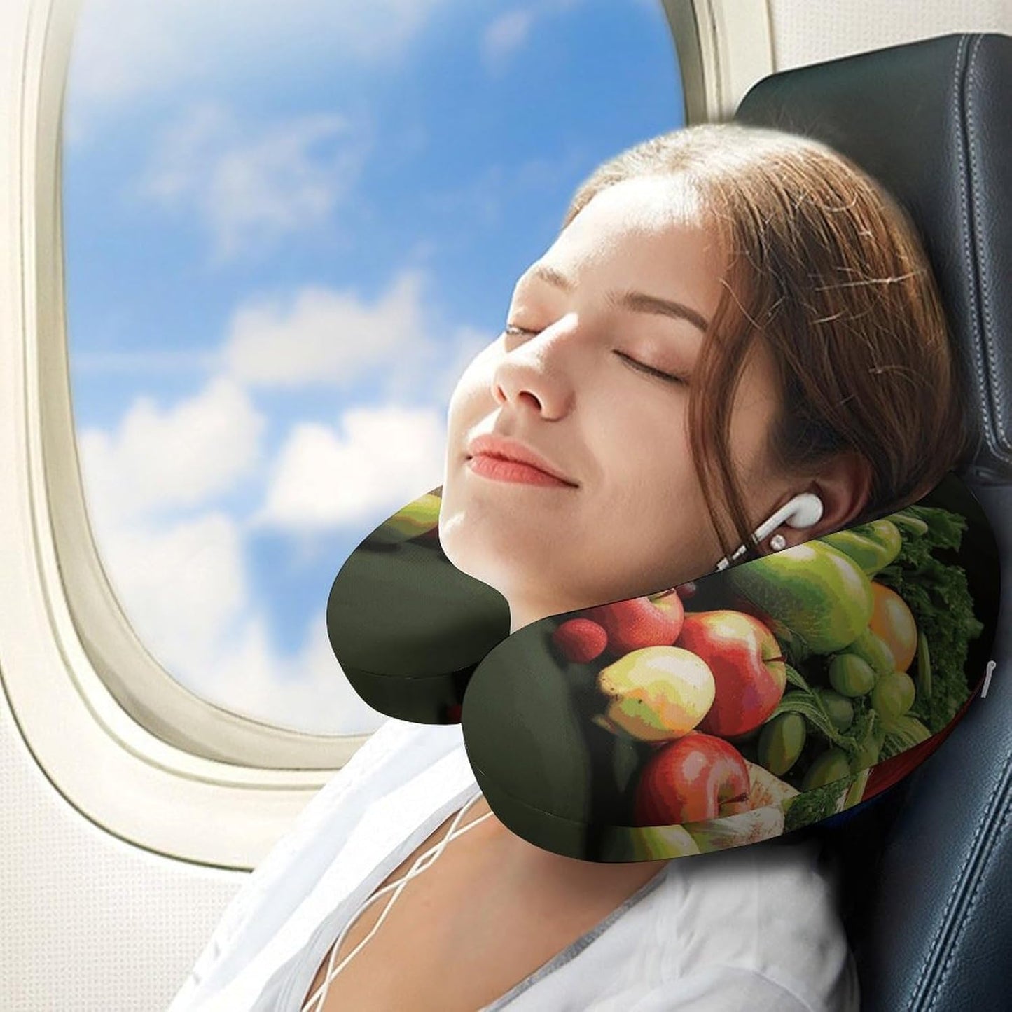 Fruits and Vegetables Neck Pillow Memory Foam U Shaped Pillows Portable Pillows for Shoulder Travel Head Support Pillow with Concealed Zipper for Airplane Car Home Office