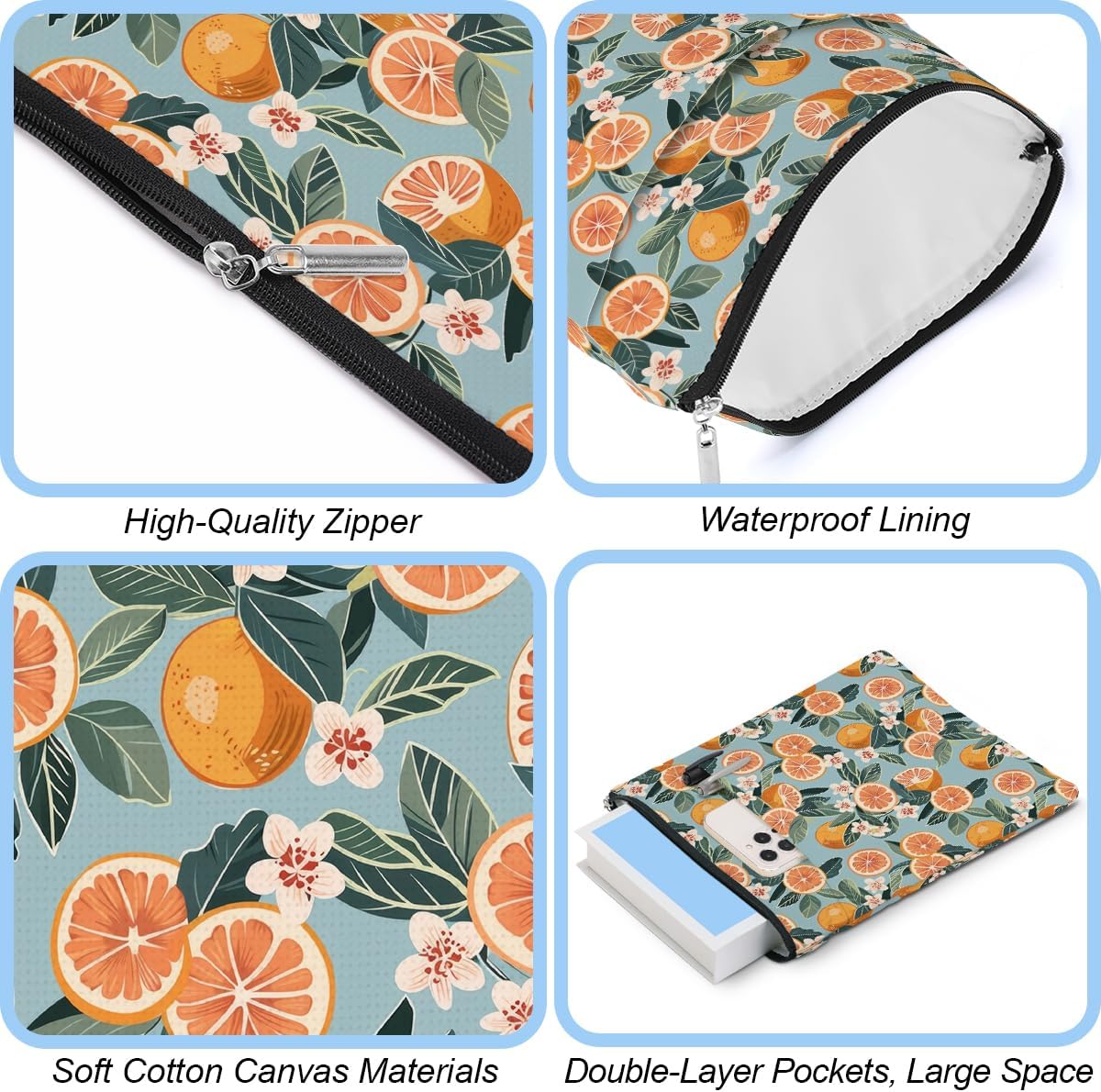Book Sleeve Books Protector Books Pouch Book Lovers Gifts Bookish Gifts Waterproof Cover with Zipper for Grapefruit Printed Gift Bag for Women Teacher Girl Doctor Coworker Christmas Birthday