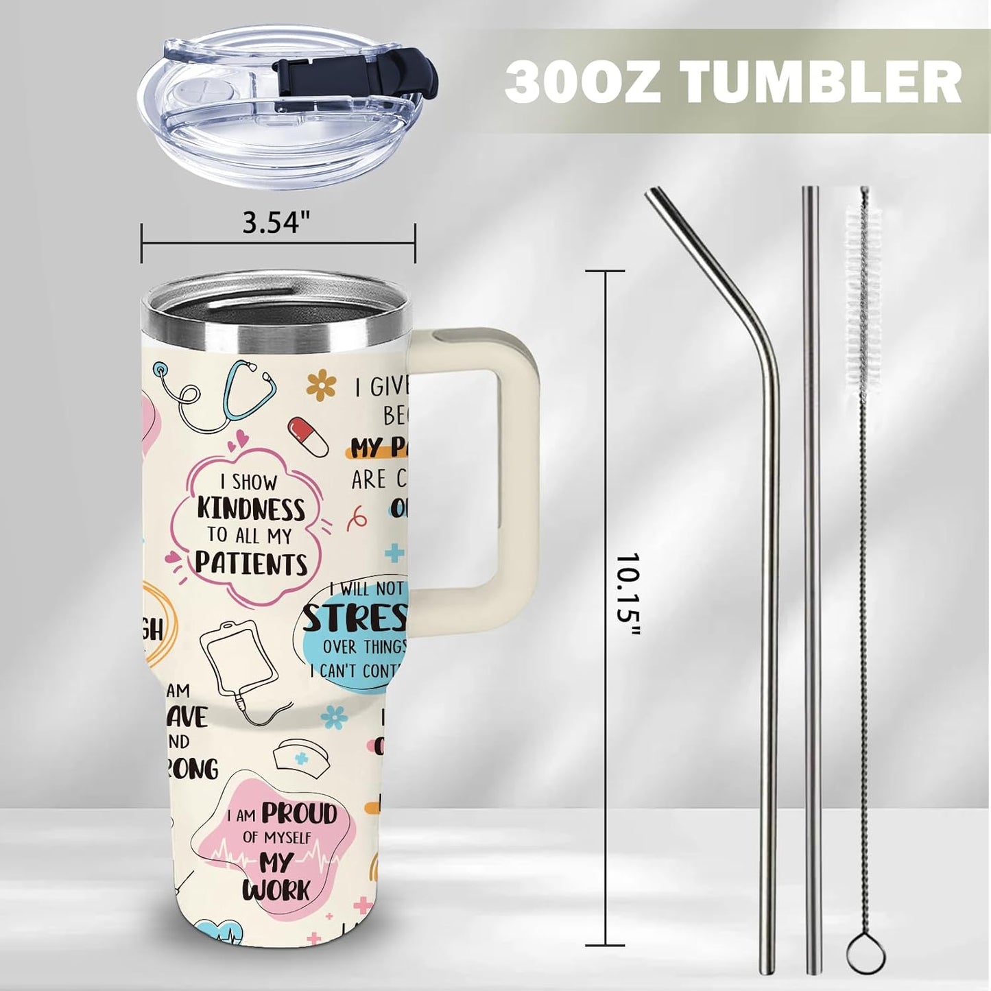 Nurse Tumbler Gifts, 30oz Nurse Themed Tumbler with Handle and Straw, Stainless Steel Double Wall Vacuum Insulated Cup Keep Hot Cold - 30 oz Travel Mug with Lid Tumblers for Work