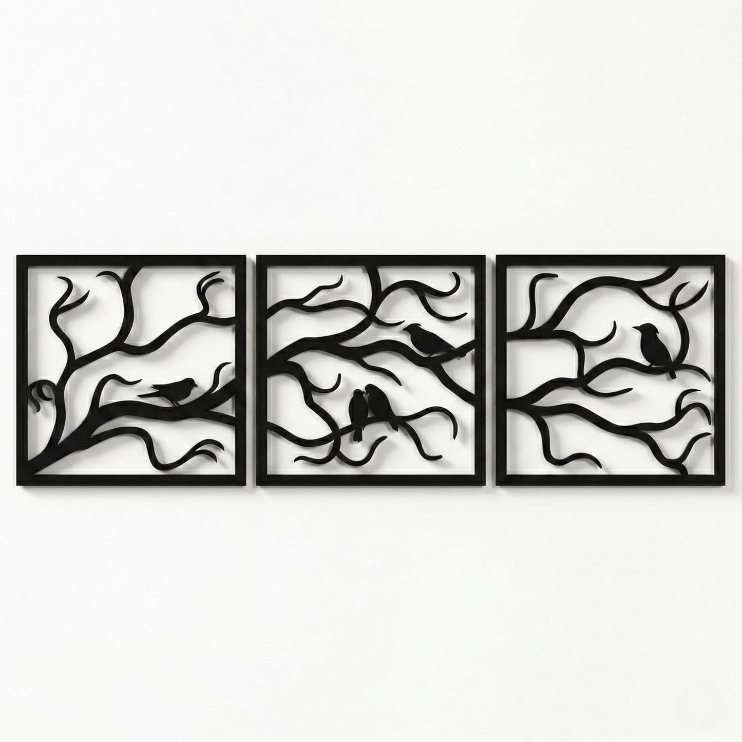 Metal Wall Art, Birds on Branch 3 Pieces, Tree Wall Art, Tree Sign, Wall Decor, Interior and Outdoor Decoration, 3 Panels Wall Hangings (40"W x 13"H / 102x33cm)