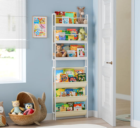 Kids Bookshelf - Wall Mounted 6-Tier Book Shelf for Kids Rooms, Behind The Door Bookshelf for Baby Toddler, Corner Wall Book Shelf for Bedroom/Nursery, Book Organizer for Toys and Books