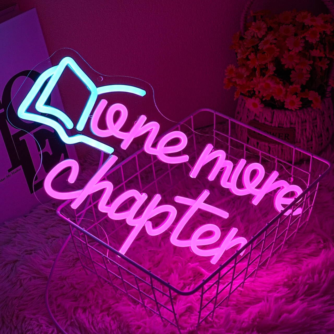 One More Chapter Neon Sign Read Book Neon Light for Wall Decor Dimmable Pink Letter Reading LED Neon Sign for Study,Library,Book Shop,Classroom Decoration